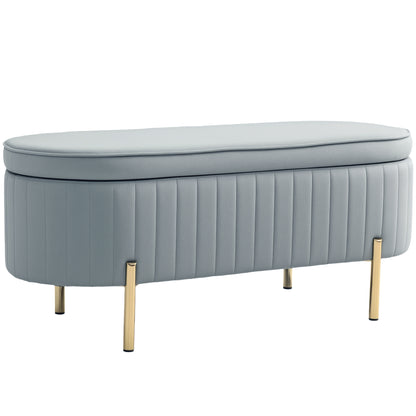 Upholstered Bedroom Bench, Channel Tufted Ottoman Bench with Thick Padding and Metal Legs, Grey