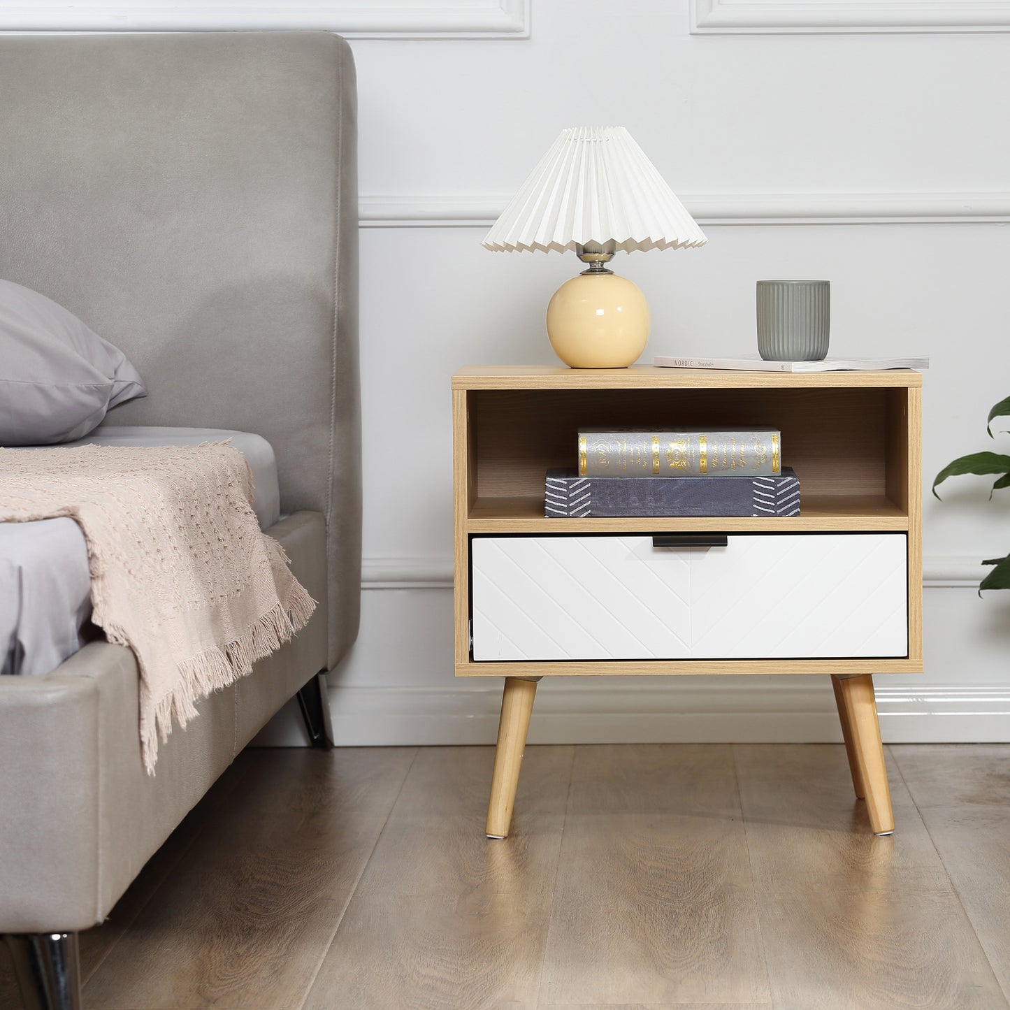 Modern Nightstand, Bedside Table with Drawer and Shelf for Bedroom, Living Room, Natural Bedside Tables Multi Color  at Gallery Canada