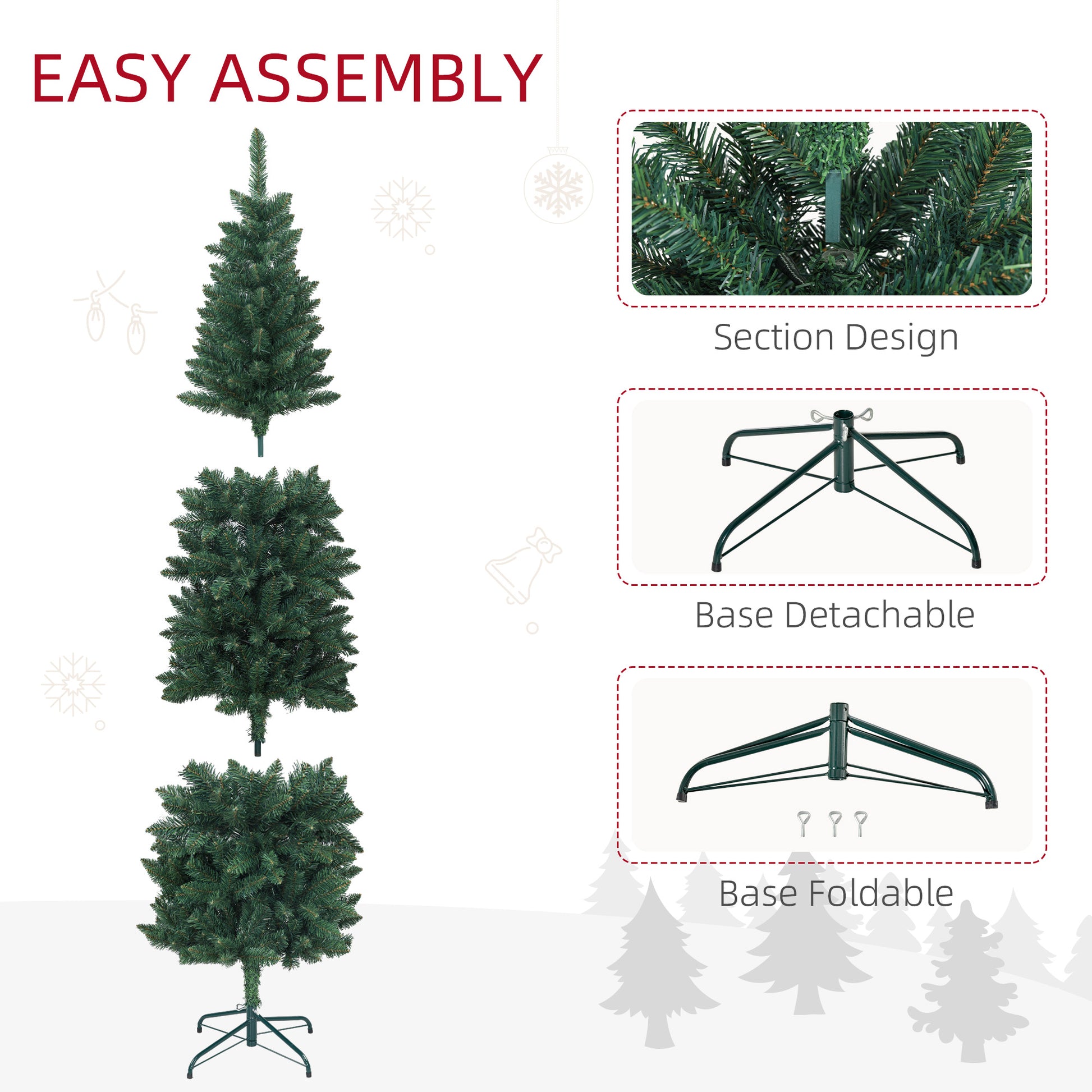 6ft Tall Pencil Artificial Christmas Tree with 479 Branch Tips with Steel Base, Green Pencil Christmas Trees   at Gallery Canada