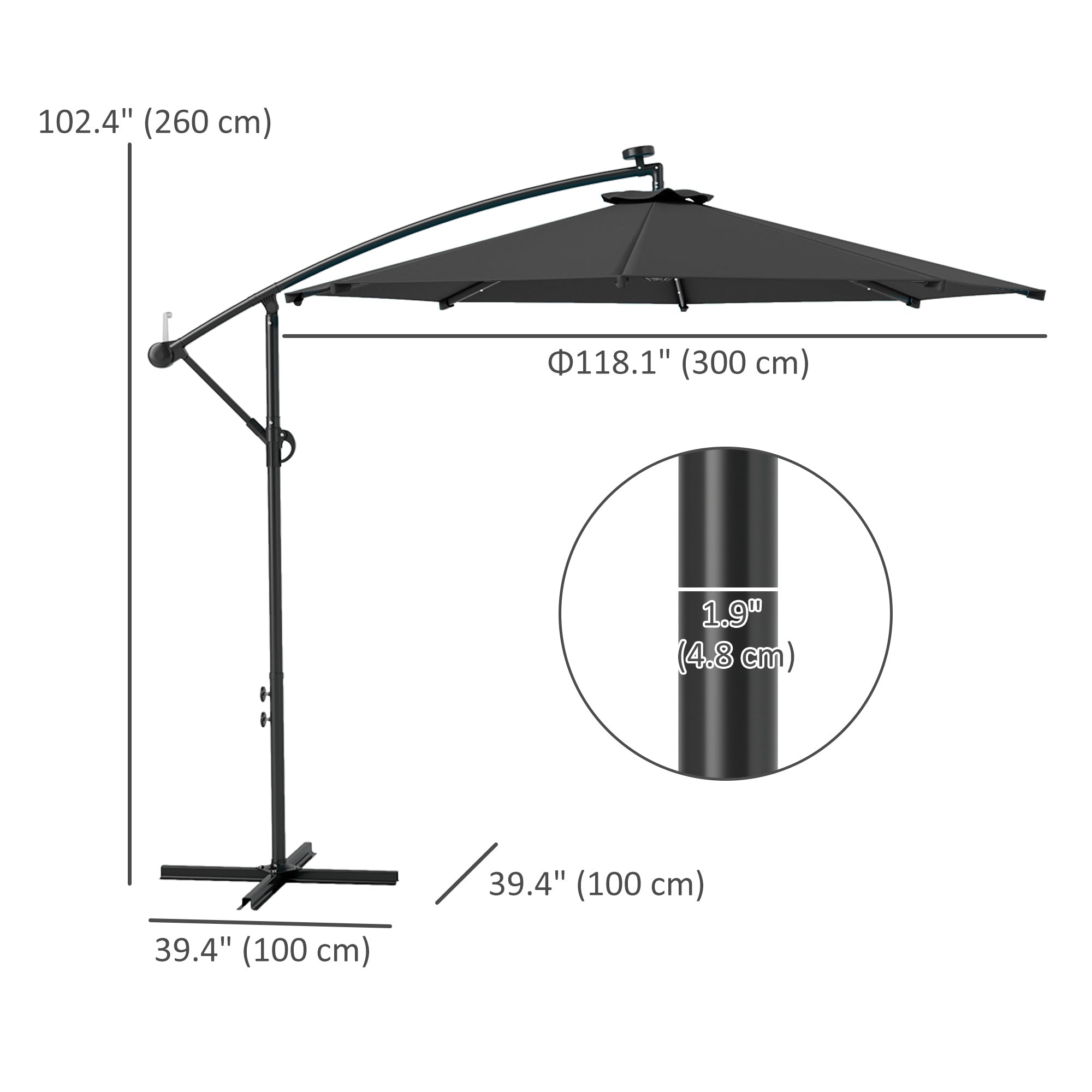 10ft Outdoor Cantilever Umbrella Banana Umbrella with Solar Lights and Adjustable Angle for Patio Backyard Black Offset Cantilever Umbrellas at Gallery Canada