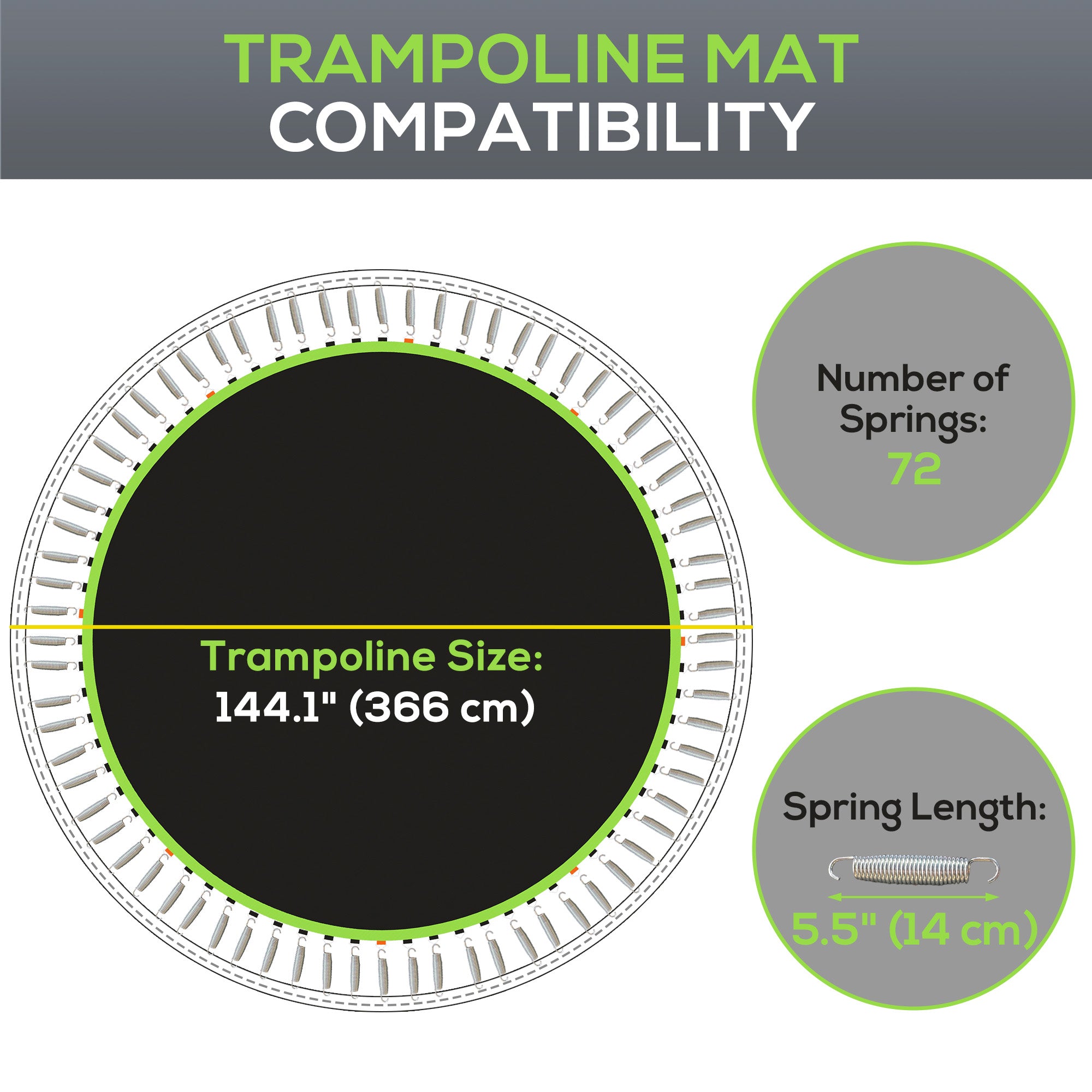 Trampoline Mat Replacement with Spring Pull Tool and 72 V-Hooks, Fits 12ft Trampoline, Using 5.5