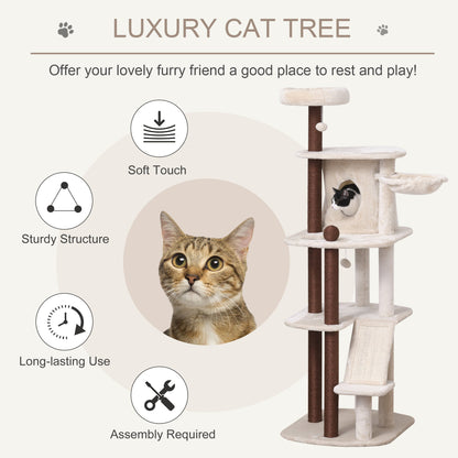 68" Cat Tree Tower, Large Cat Condo Furniture, Multi-Level Cat Tower with Scratching Posts, Ramp, Perches, Dangling Ball Cat Towers   at Gallery Canada