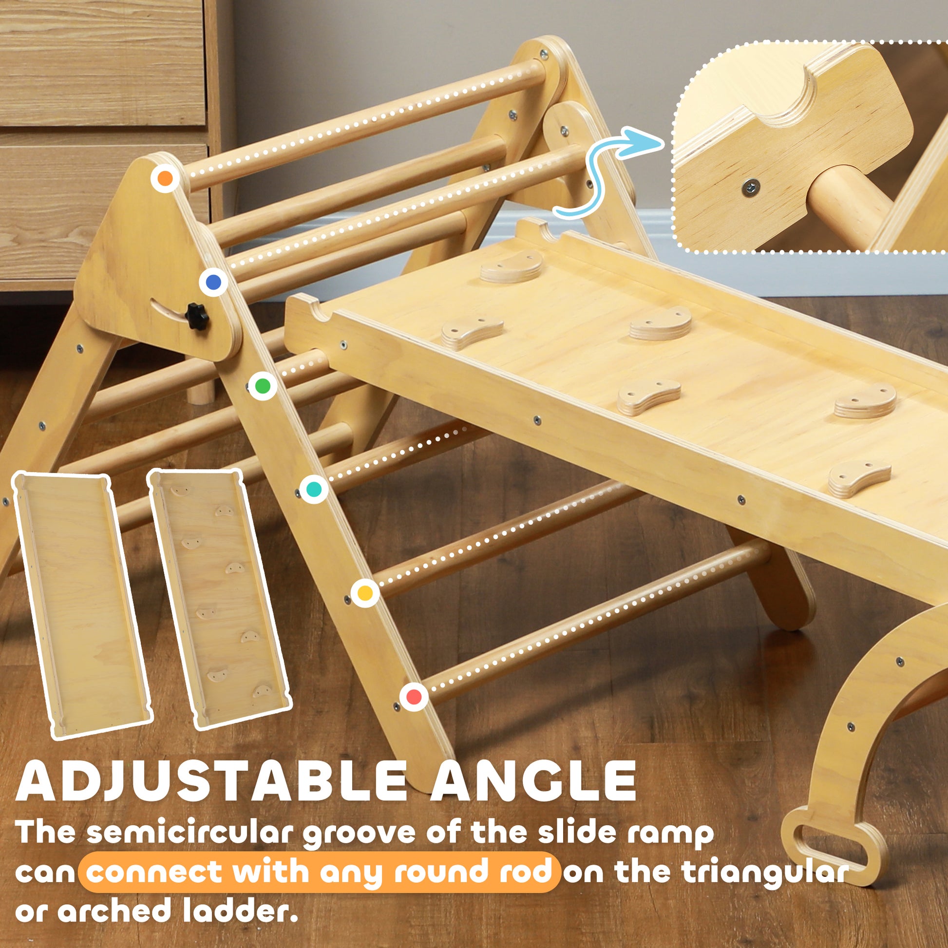 5 in 1 Pikler Triangle Set with Ladder, Ramp, Arch, for 18-48 months, Nature Wood Baby Gym & Playmats   at Gallery Canada