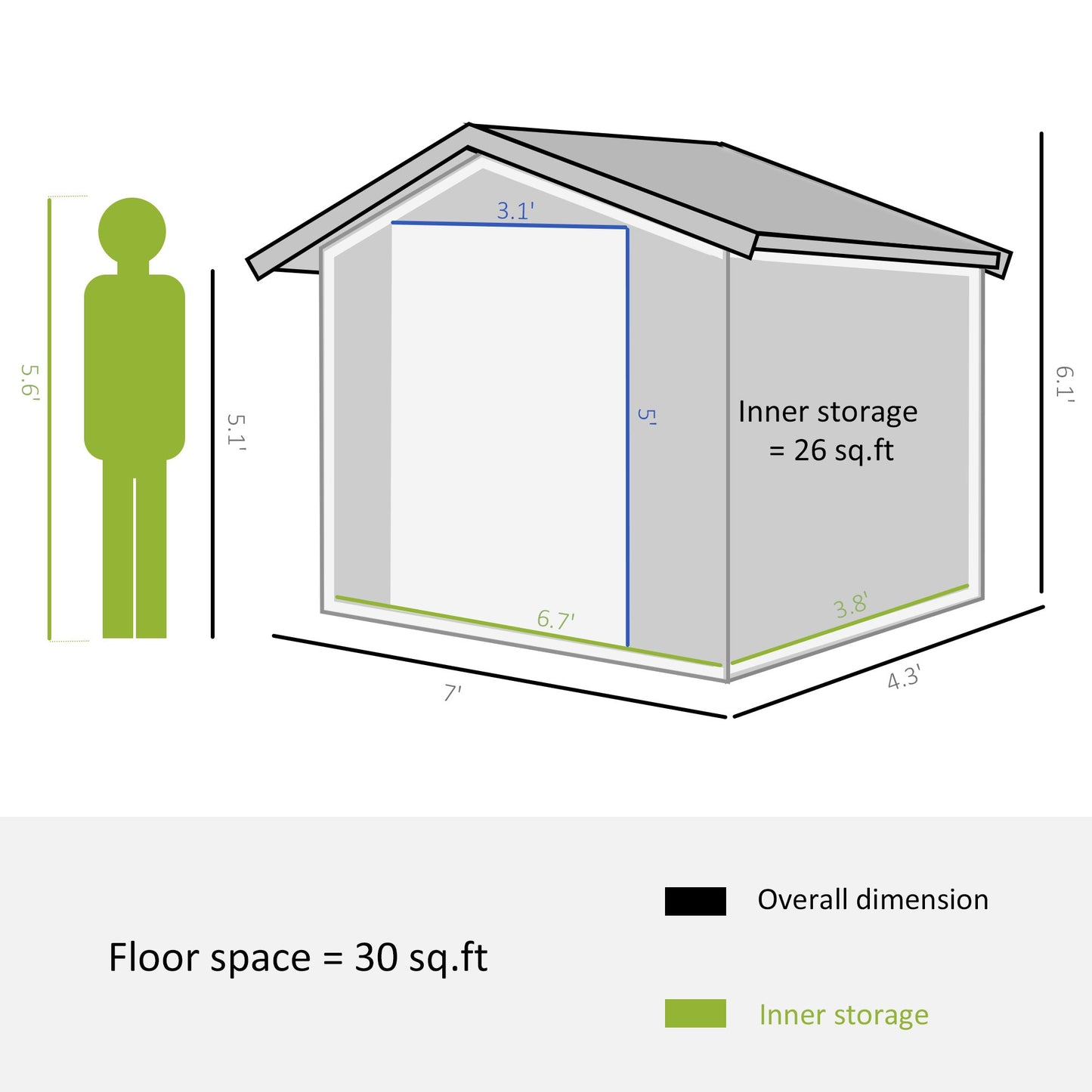 7' x 4.3' x 6.1' Garden Shed Outdoor Metal Tool Storage House w/ Floor Foundation Double Doors Silver Sheds   at Gallery Canada