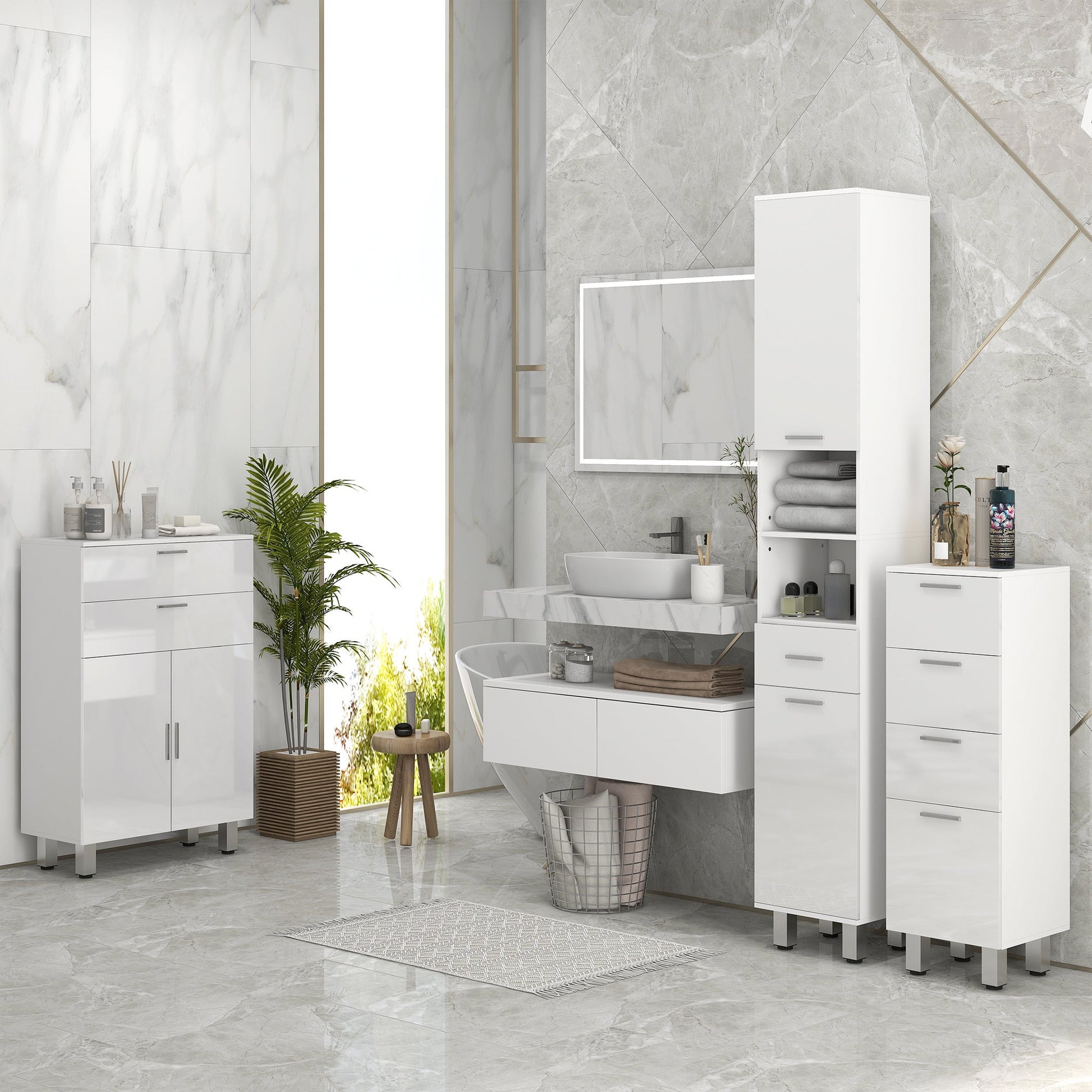 Tall 71" Bathroom Storage Cabinet with Adjustable Shelves and 2 Doors, White Bathroom Cabinets   at Gallery Canada