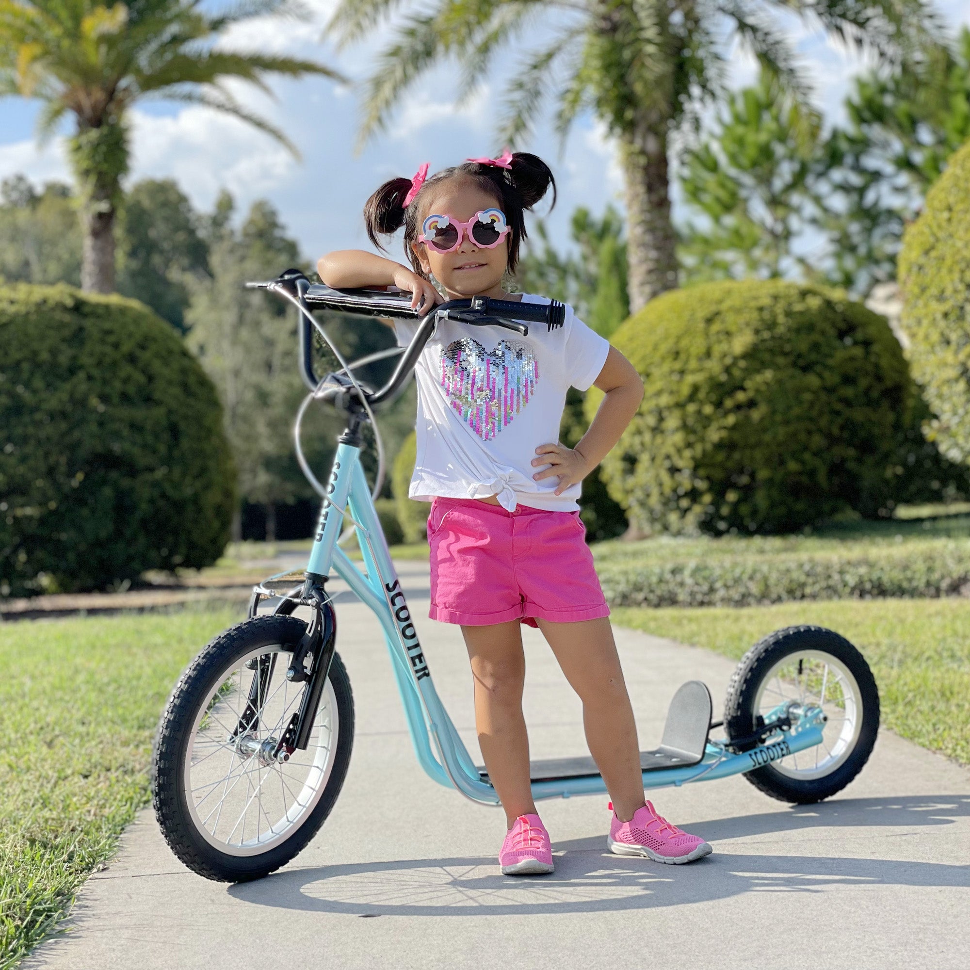 Youth Kick Scooter with Adjustable Handlebar and 16'' Inflatable Rubber Wheel for Kids and Teens 5+ Year Old, Blue Scooters at Gallery Canada