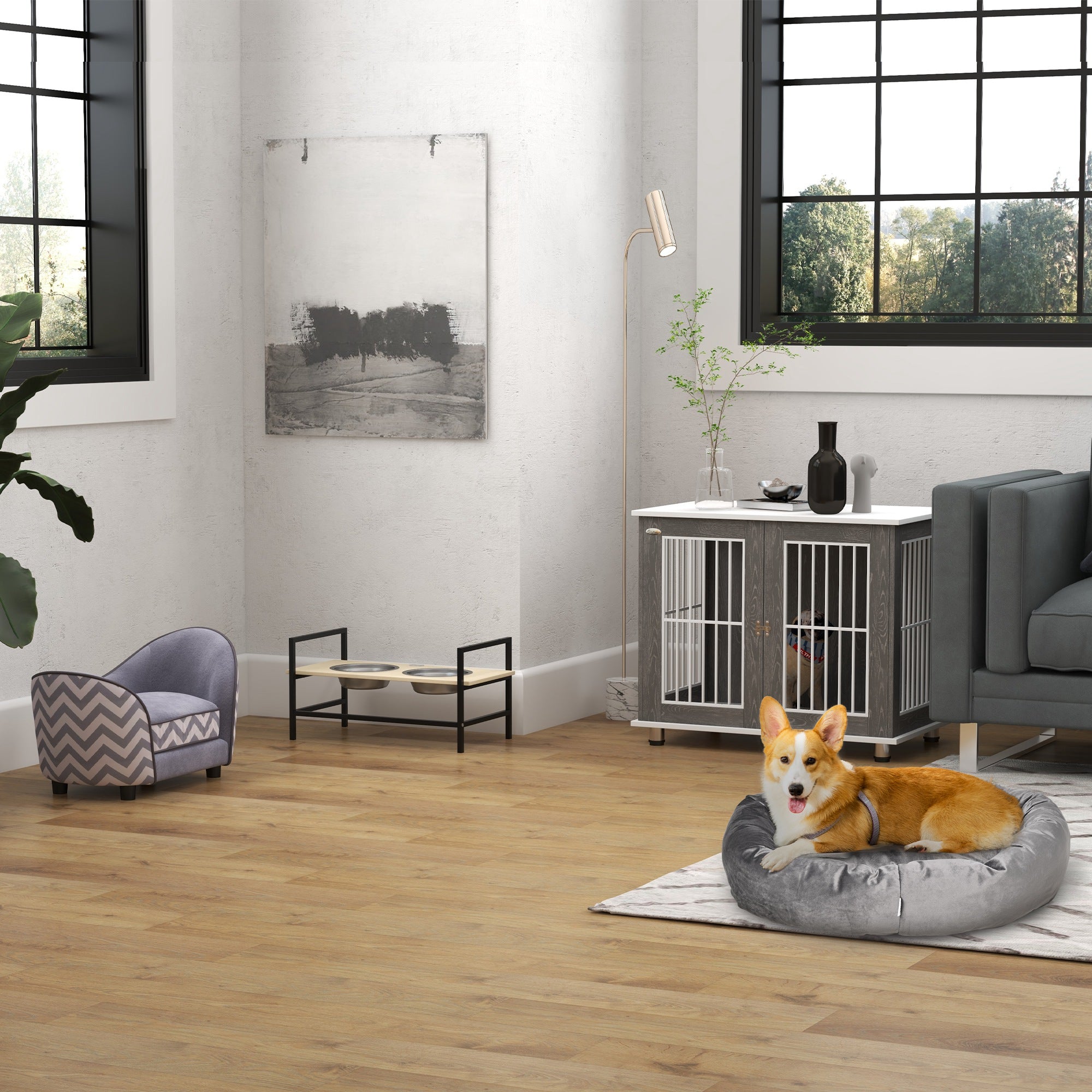 Pet Sofa Elevated Dog Bed Raised Cat Couch Puppy Furniture for Small Sized Dogs with Storage Removable Cushion Cover Grey Dog Sofas at Gallery Canada