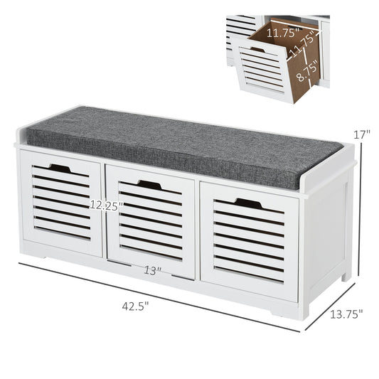 Upholstered Shoe Cabinet Storage Bench with Padded Cushion, with 3 drawer Enough Storage Space Bench Stool for Living Room Entryway Furniture, White Shoe Storage Cabinets & Racks Multi Colour  at Gallery Canada