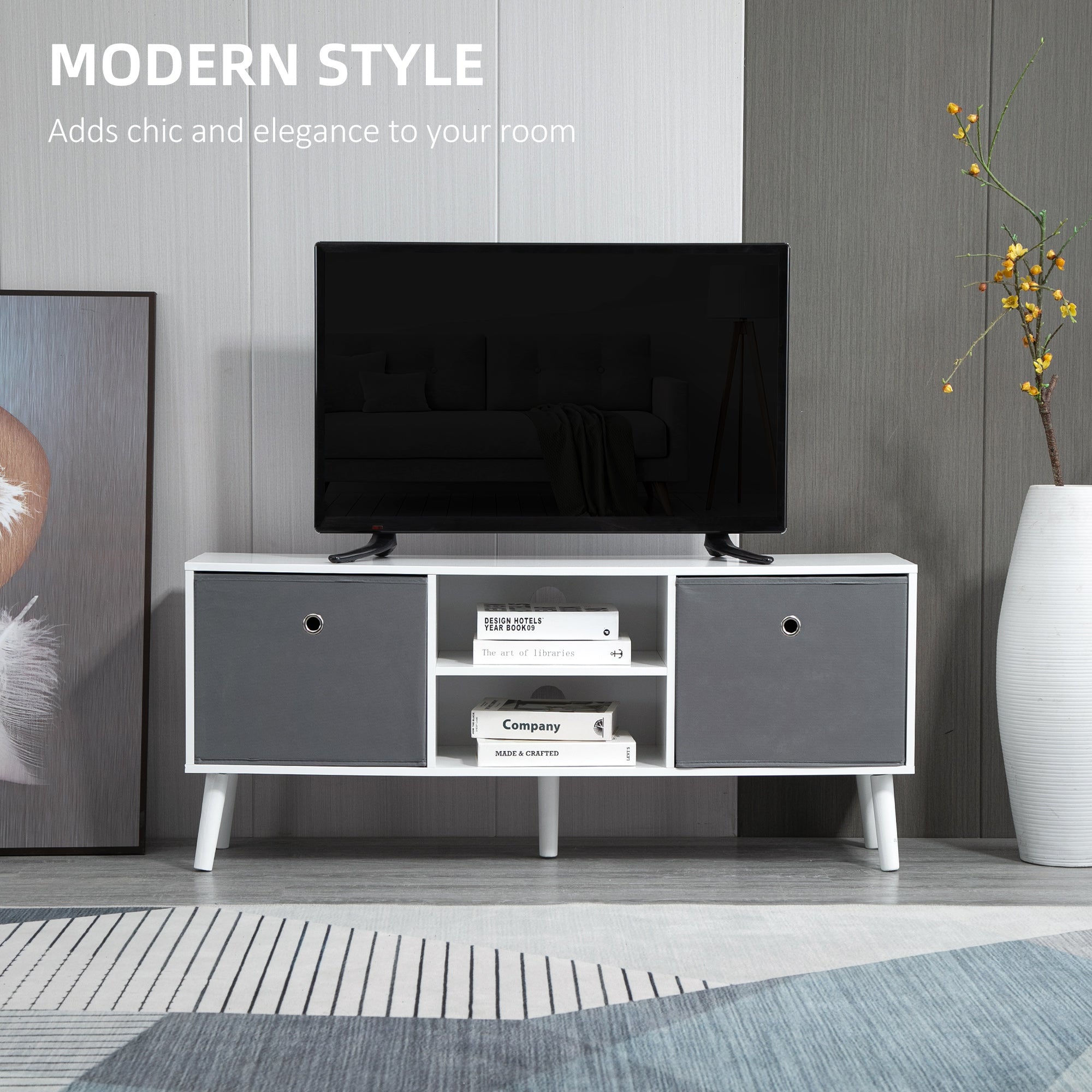Modern TV Stand Cabinet with Foldable Drawers and Shelves for Living Room, Bedroom TV Stands at Gallery Canada