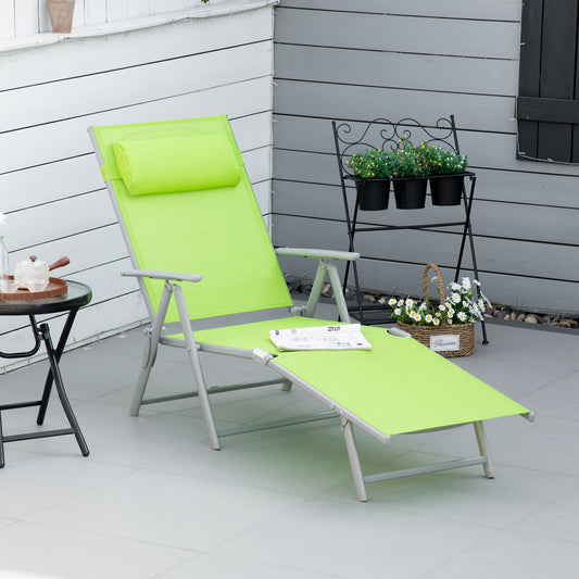 Heavy-Duty Adjustable Reclining Outdoor Sun Lounger with Pillow, Green Lounger Chairs   at Gallery Canada