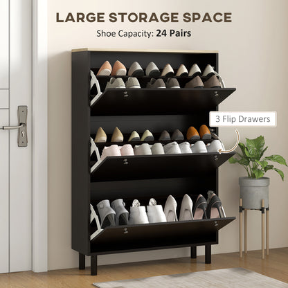 Narrow Shoe Storage with 3 Flip Drawers and Adjustable Shelves, Shoe Cabinet Organizer for 24 Pairs of Shoes, Black Shoe Storage Cabinets & Racks   at Gallery Canada