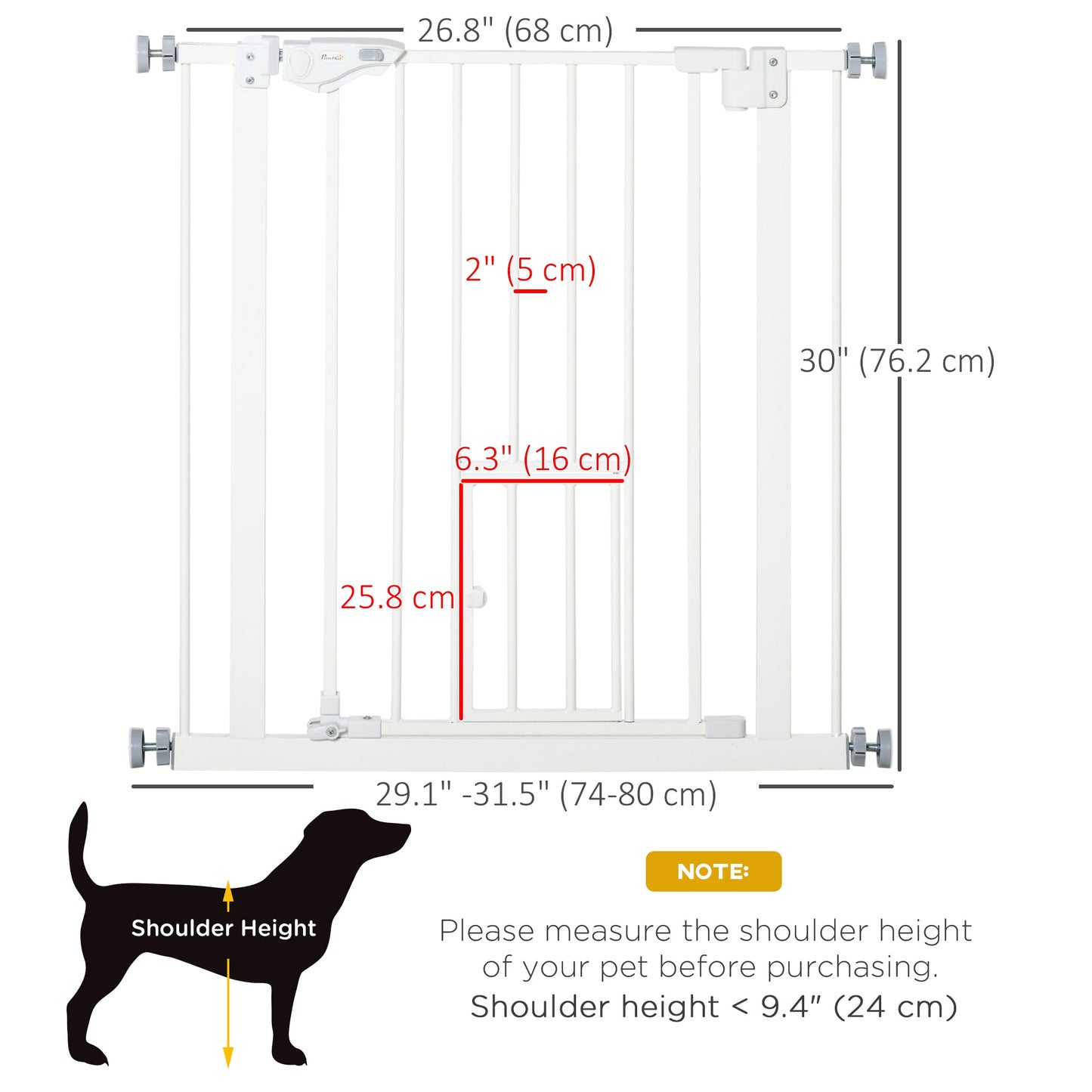 Pet Gate Extra Wide Press-Mounted with Cat Door, Auto Closing Pet Gate for Stair, Hallway, 29-32 Inch, White Houses, Kennels & Pens   at Gallery Canada