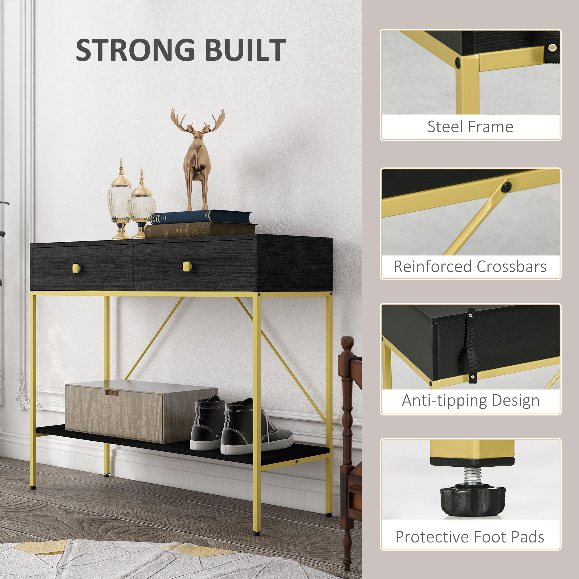 Hallway Console Table Entryway Table with 2 Drawers and Storage Shelf for Living Room Bedroom Behind Sofa Black Console Tables at Gallery Canada