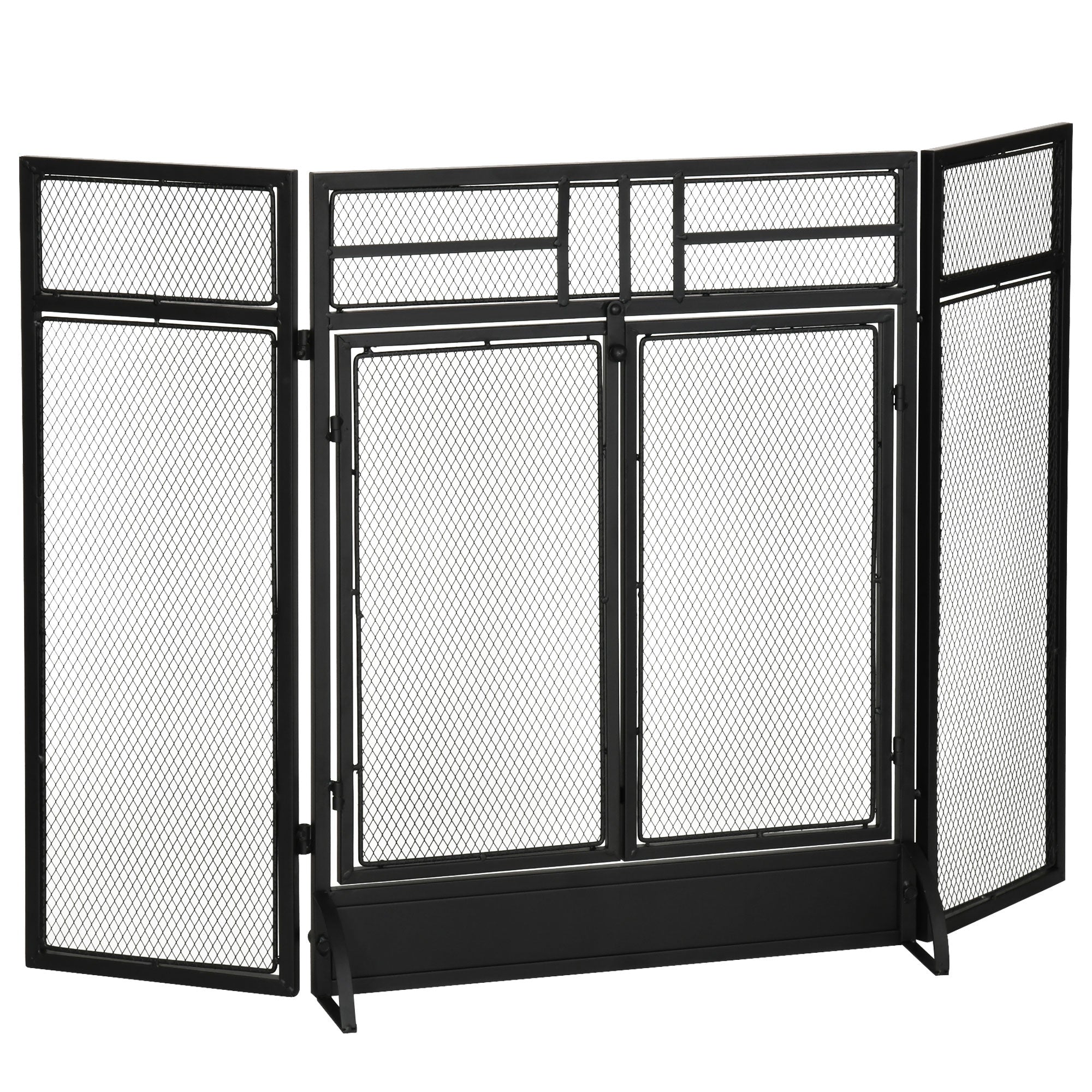 3-Panel Steel Mesh Fireplace Screen, Decorative Fire Spark Guard Cover with Double Doors, 47x31in, Black Fireplace Screens Black  at Gallery Canada