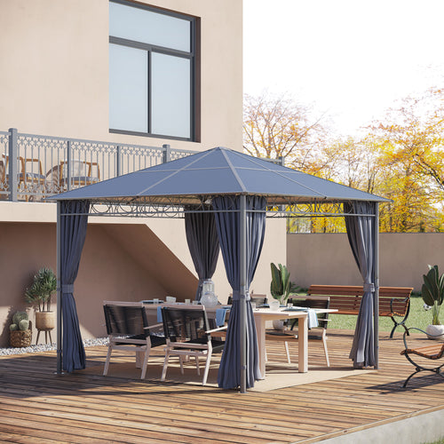 10' x 10' Polycarbonate Hardtop Gazebo Canopy, Outdoor Patio Gazebo with Aluminum Frame &; Curtains, Dark Grey
