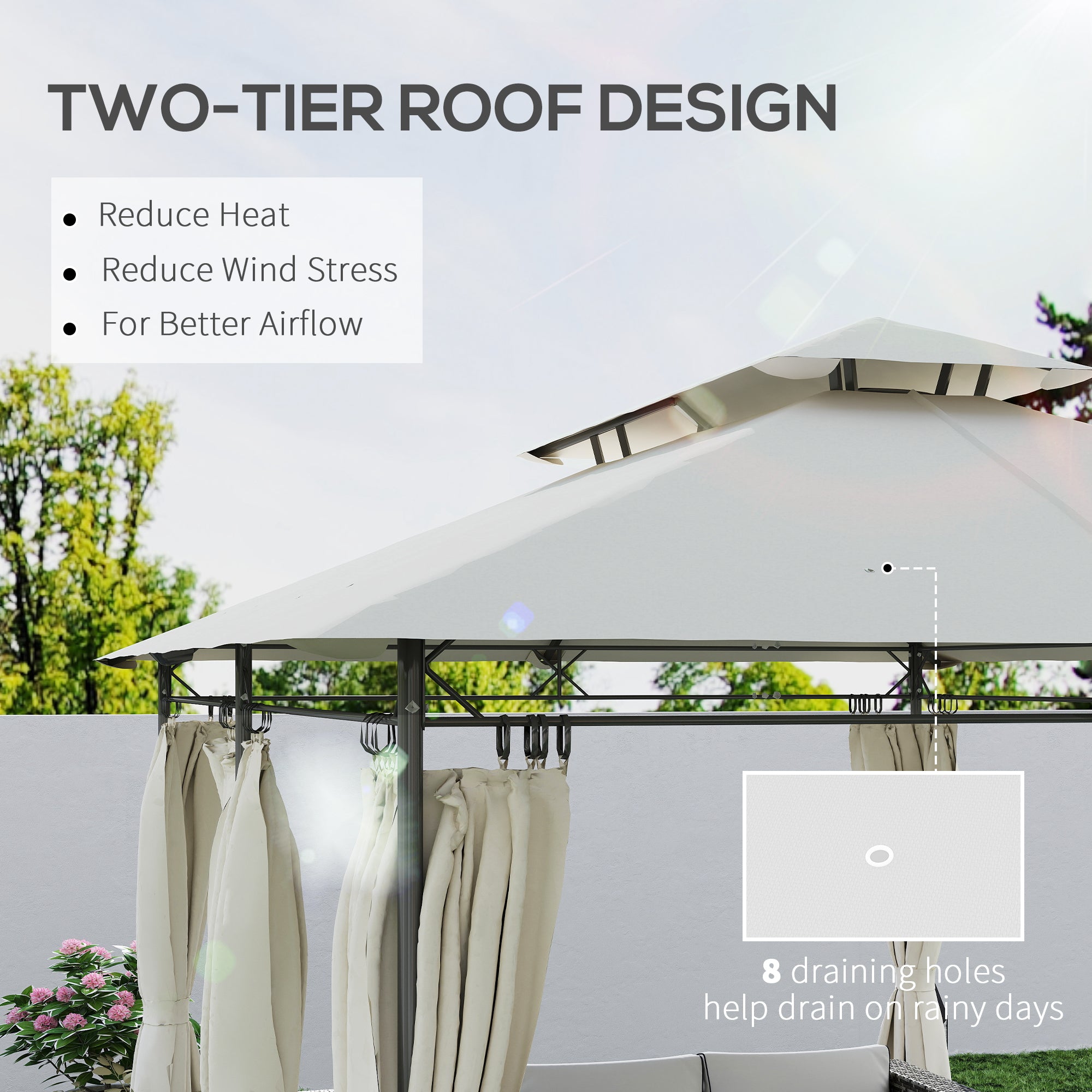 10' x 13' Double Roof Patio Gazebo, Outdoor Gazebo with Curtains, for Garden, Lawn, Backyard and Deck, Cream White Gazebos at Gallery Canada