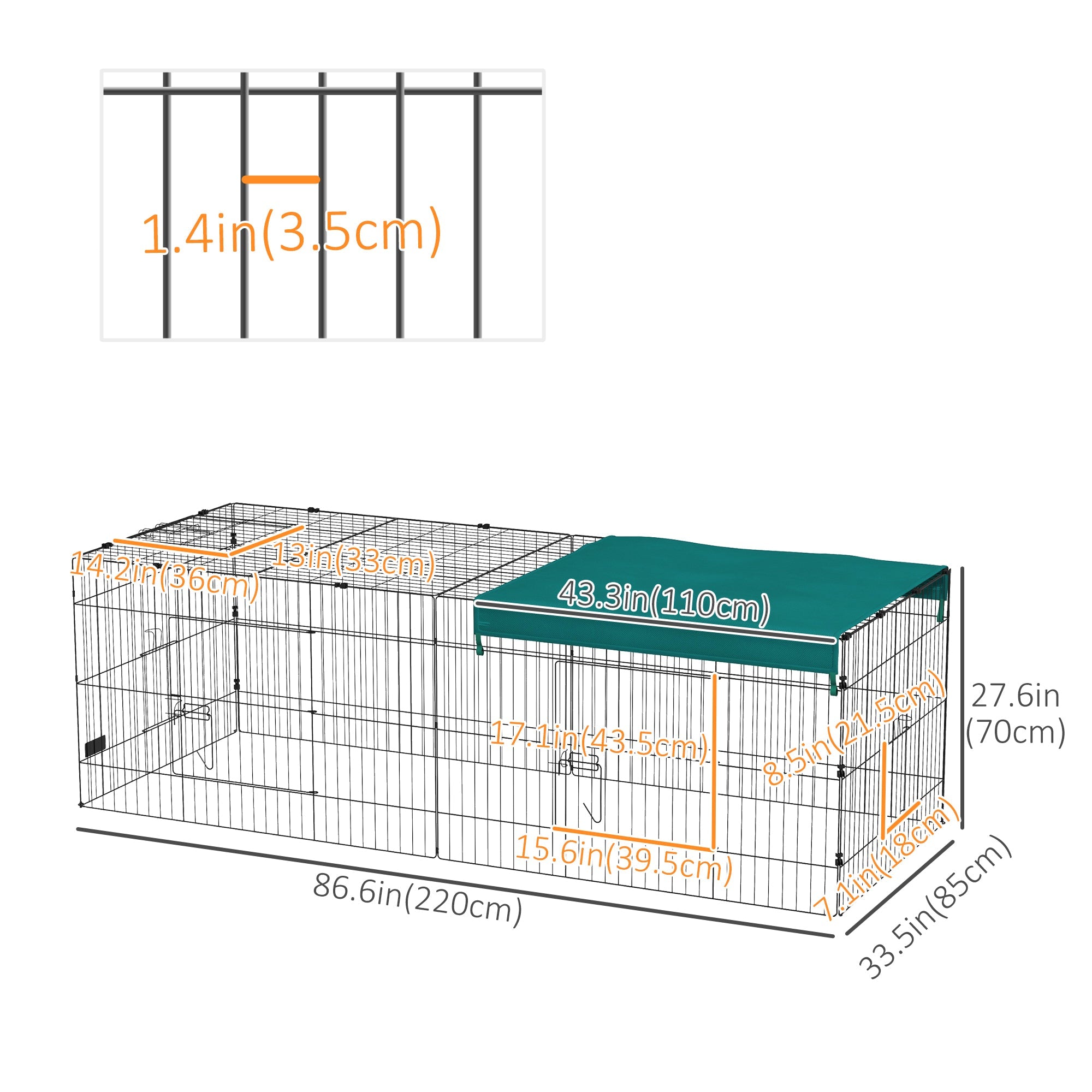 Small Animal Cage with Roof, Indoor/Outdoor Use, for Chicken, Rabbits, Chinchillas, 87