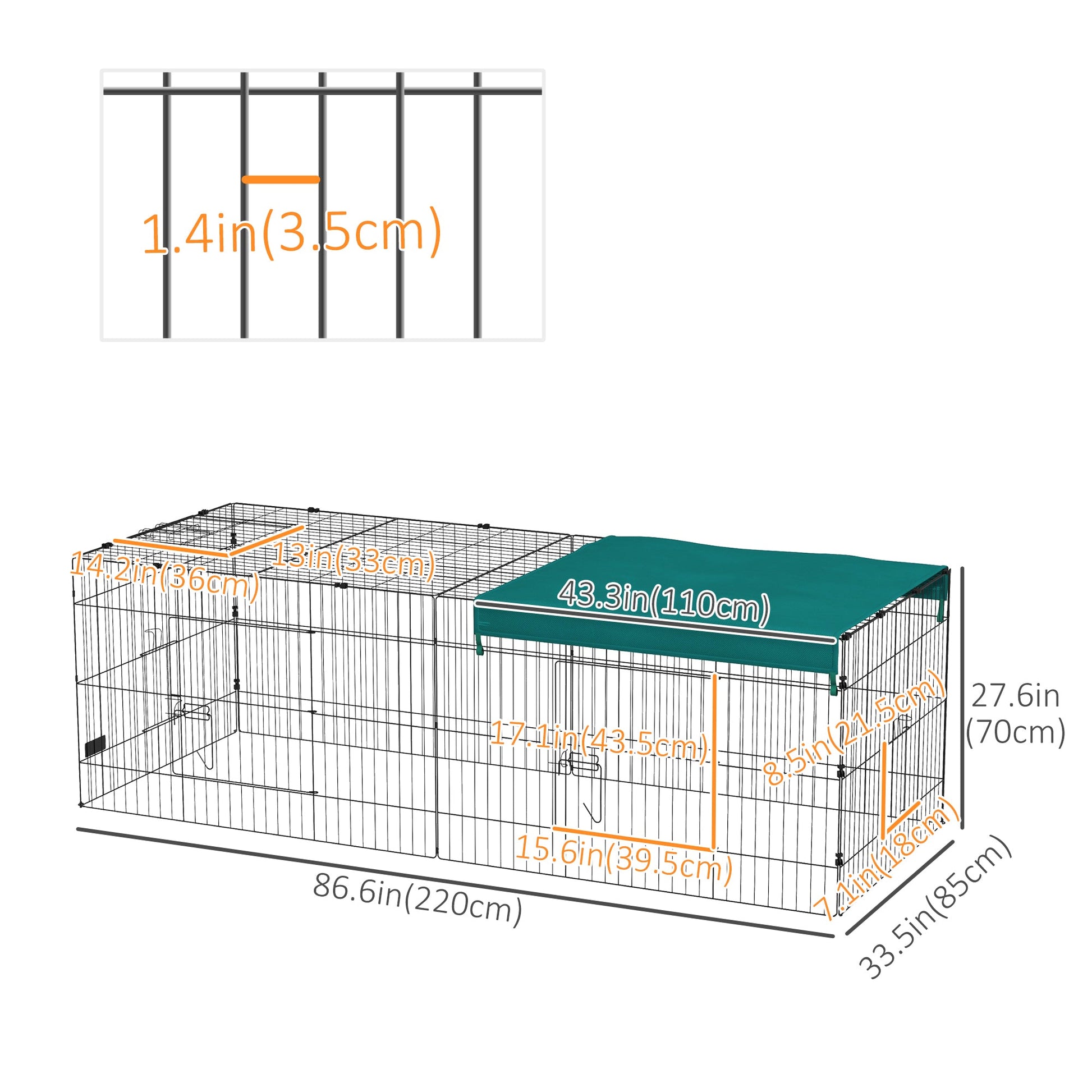 Small Animal Cage with Roof, Indoor/Outdoor Use, for Chicken, Rabbits, Chinchillas, 87" x 34" x 28", Green Houses & Habitats   at Gallery Canada