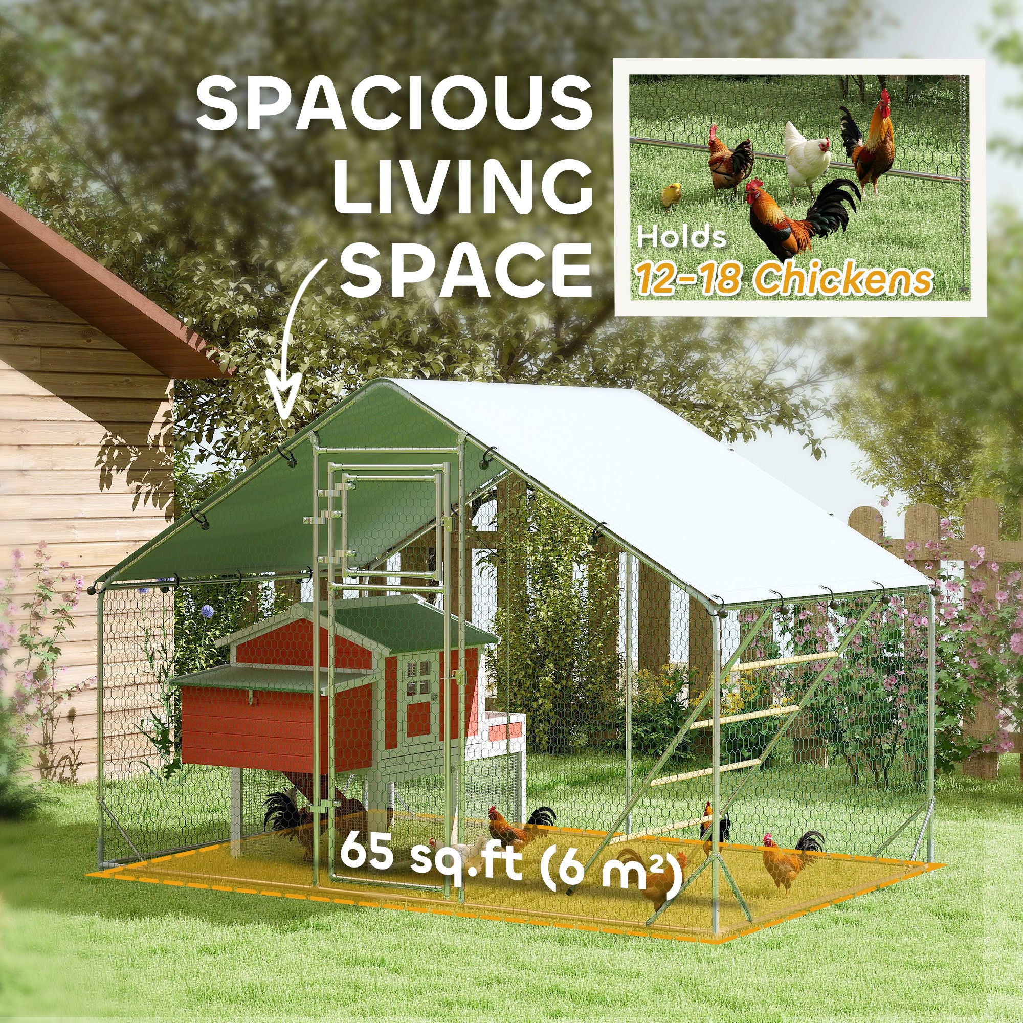 Large Metal Chicken Run with Waterproof &; UV-Resistant Cover, Feeding Door, Hanging Feeder, Perch for 6-8 Chickens Chicken Coops at Gallery Canada
