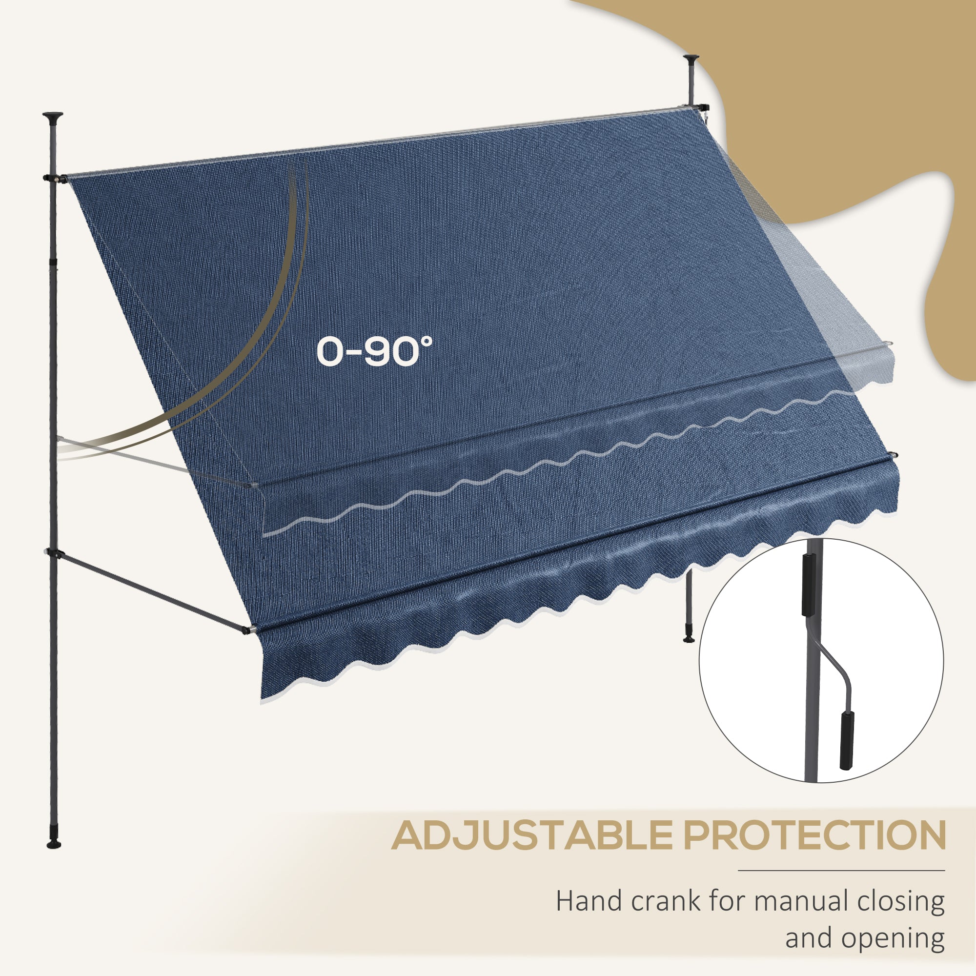 11.5' x 4' Manual Retractable Awning, Non-Screw Freestanding Patio Awning, UV Resistant, for Window or Door, Blue Patio Awnings at Gallery Canada