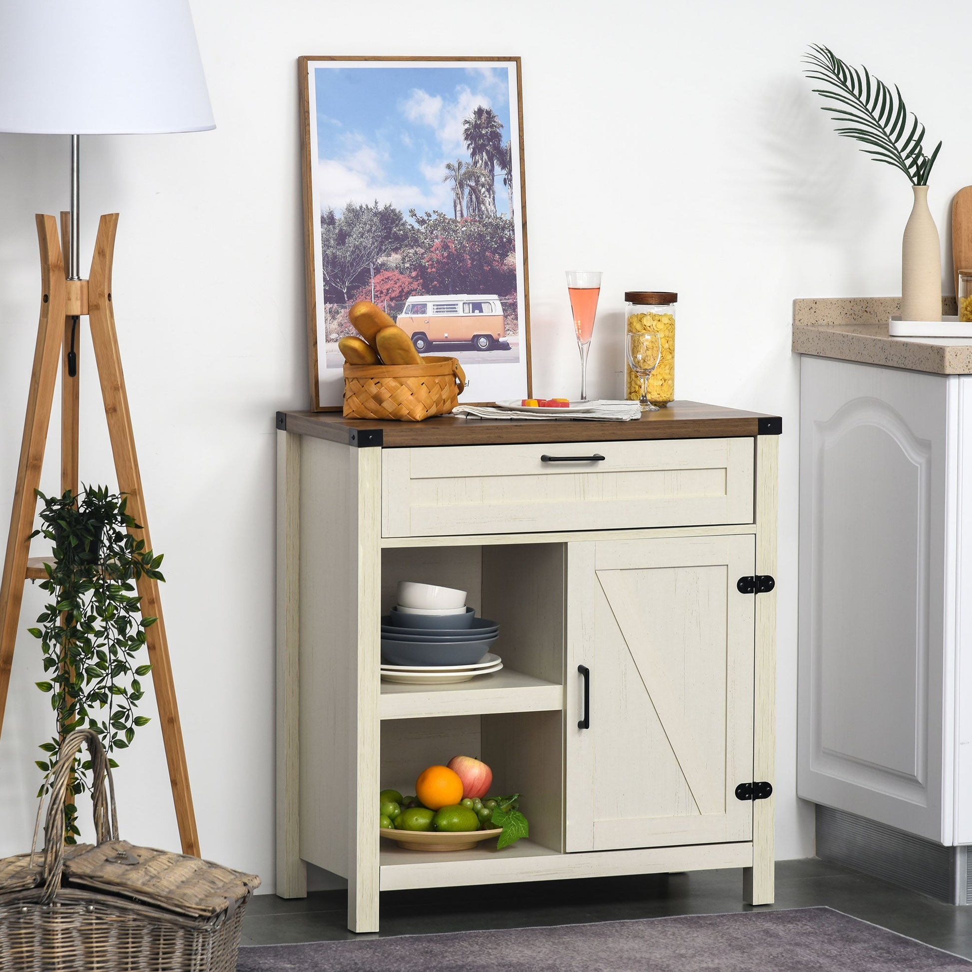 Rustic Barn Door Storage Cabinet Modern Farmhouse Buffet Sideboard for Kitchen and Dining Room White Bar Cabinets   at Gallery Canada