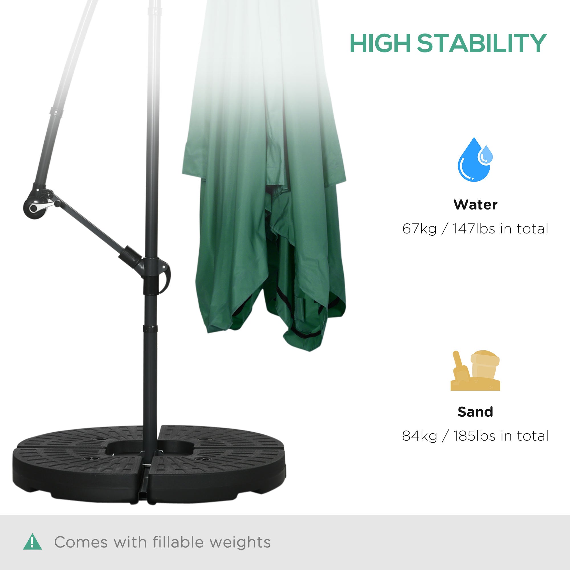 Offset Patio Umbrella with Net and Umbrella Base, Adjustable Cantilever Canopy with Cross Base, Weight Plates and 8 Ribs for Backyard, Poolside, Garden, Green Cantilever Umbrellas at Gallery Canada