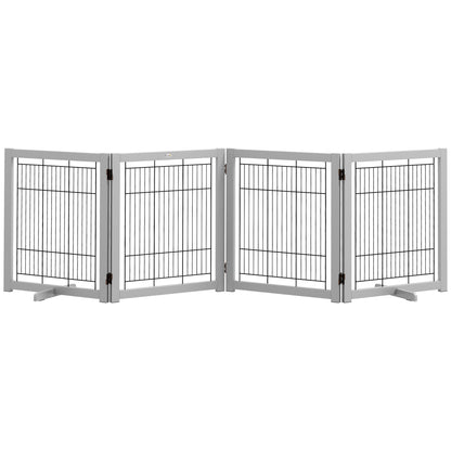 Wooden Dog Gate for Small &; Medium Dogs 4 Panel w/ Support Feet Foldable Pet Fence for House Doorway Light Grey Houses, Kennels & Pens   at Gallery Canada