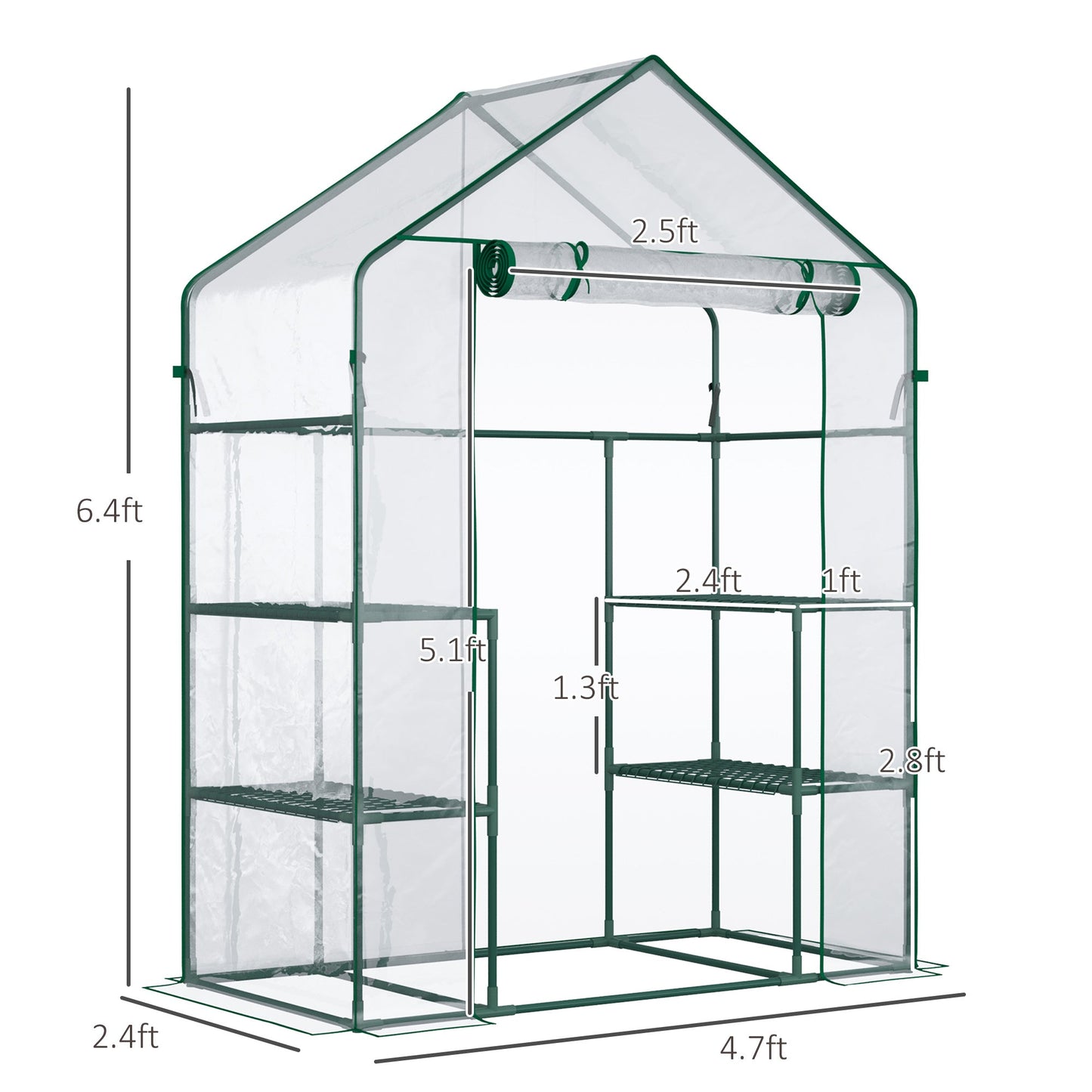 56" x 29" x 77" Walk-in Greenhouse, Mini Greenhouse with 4 Shelves, Roll-Up Door and Weatherized Cover, Clear Mini Greenhouses   at Gallery Canada