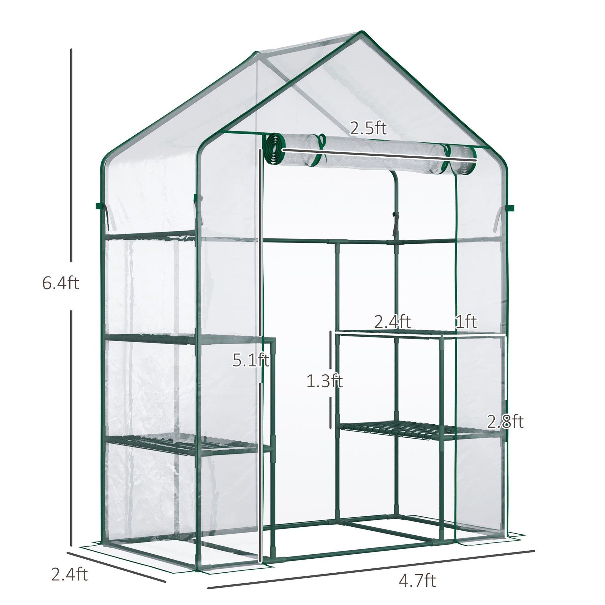 56" x 29" x 77" Walk-in Greenhouse, Mini Greenhouse with 4 Shelves, Roll-Up Door and Weatherized Cover, Clear Mini Greenhouses   at Gallery Canada