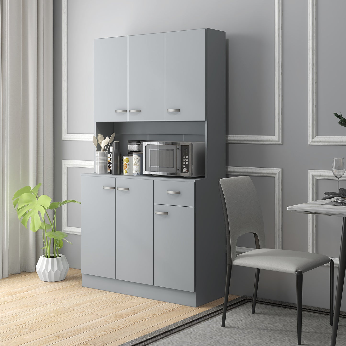 71" Modern Buffet with Hutch, Freestanding Kitchen Hutch with Storage Cabinets, Drawer, Microwave Counter, Grey Kitchen Pantry Cabinets Grey  at Gallery Canada