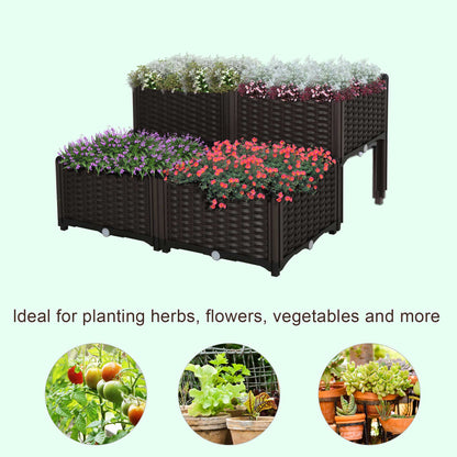 4 Piece Raised Garden Bed PP Raised Flower Bed Vegetable Herb Grow Box Stand Brown Elevated Garden Beds   at Gallery Canada