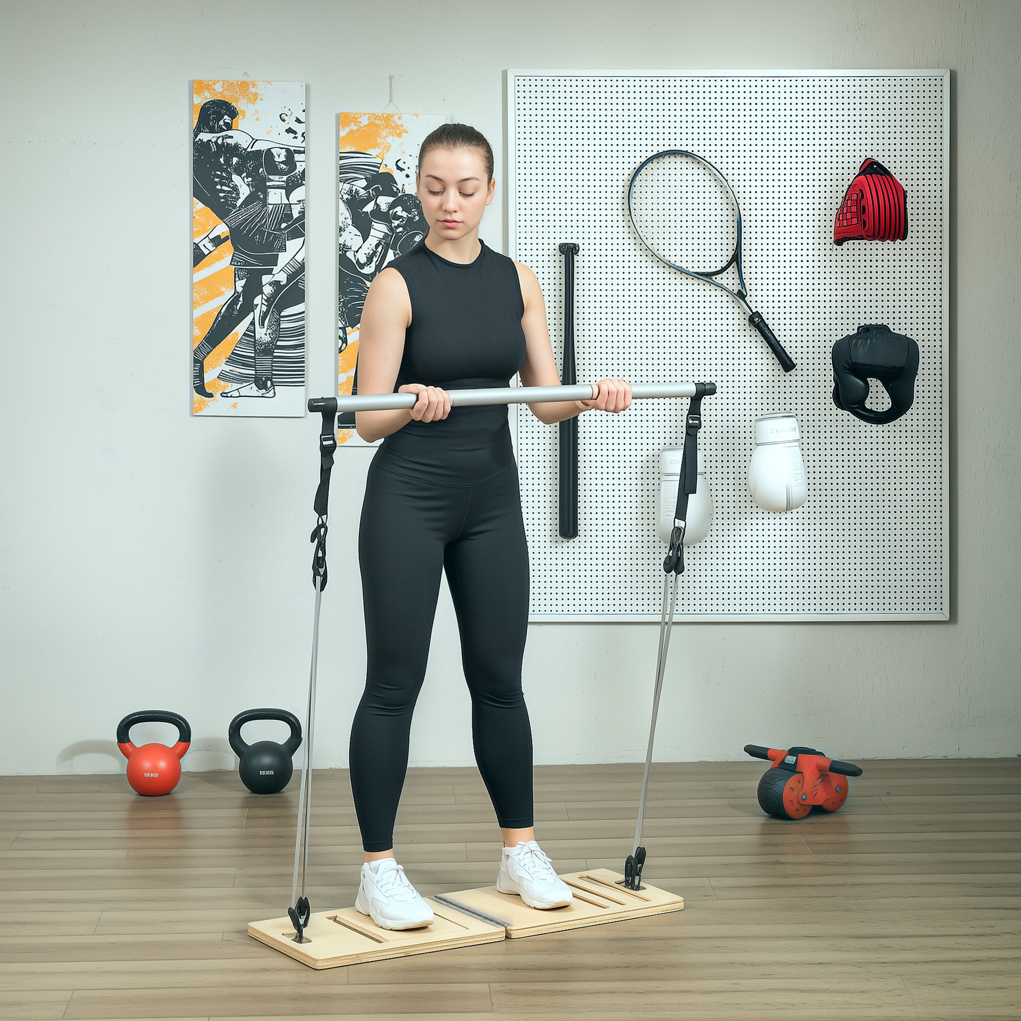 Pilates Bar Kit with Resistance Bands and Foldable Calf Stretch Board, Pilates Equipment for Full Body Workouts, Grey More-Strength Training Equipment at Gallery Canada