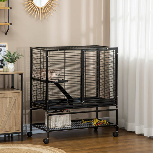 Small Animal Cage with Hammock, 2-Tier Ferret Cage Removable Tray Houses & Habitats Black  at Gallery Canada