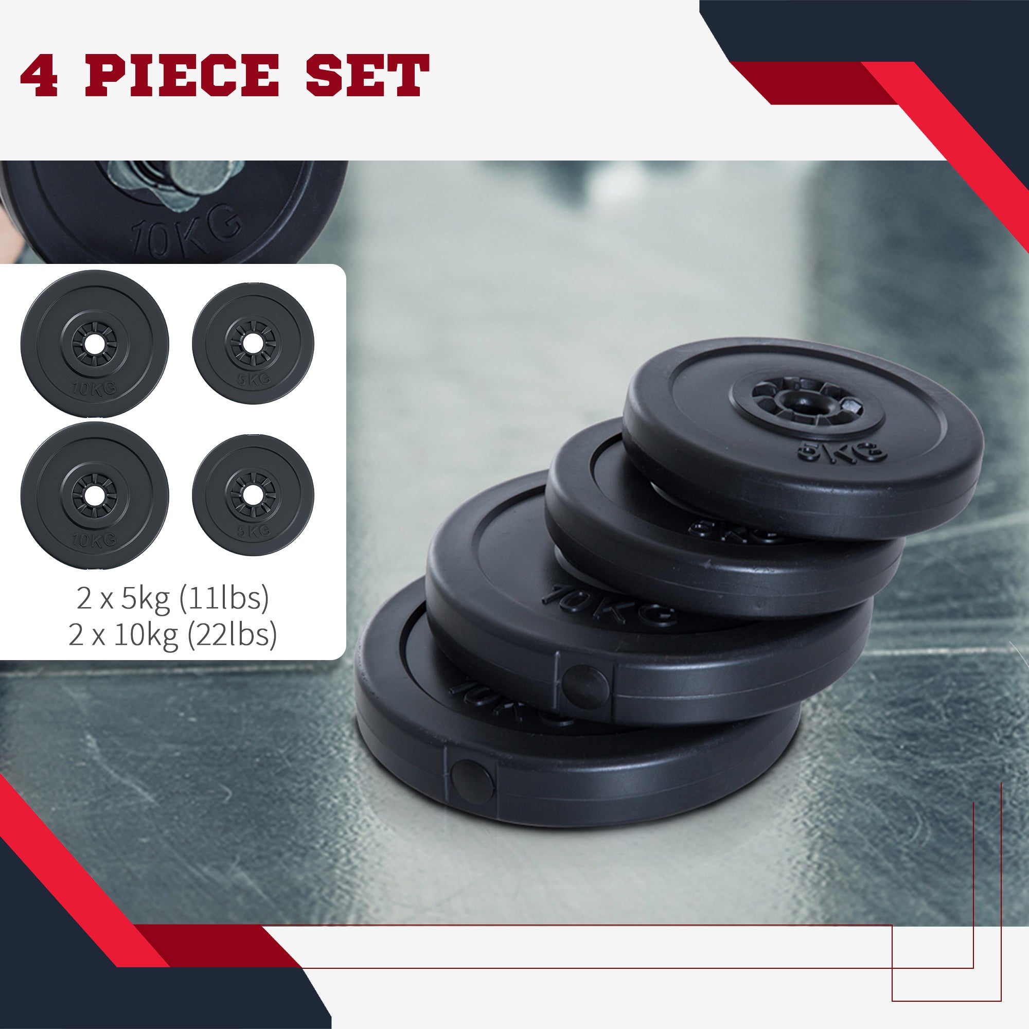 4 Piece dumbbell Weight Plates Set 2 x 11lbs and 2 x 22lbs Black (Weights Only) Dumbbells & Barbells at Gallery Canada