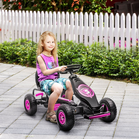 Pedal Go Kart w/ Adjustable Seat, Rubber Wheels Shock Absorb, Pink Pedal Go Karts for Kids   at Gallery Canada