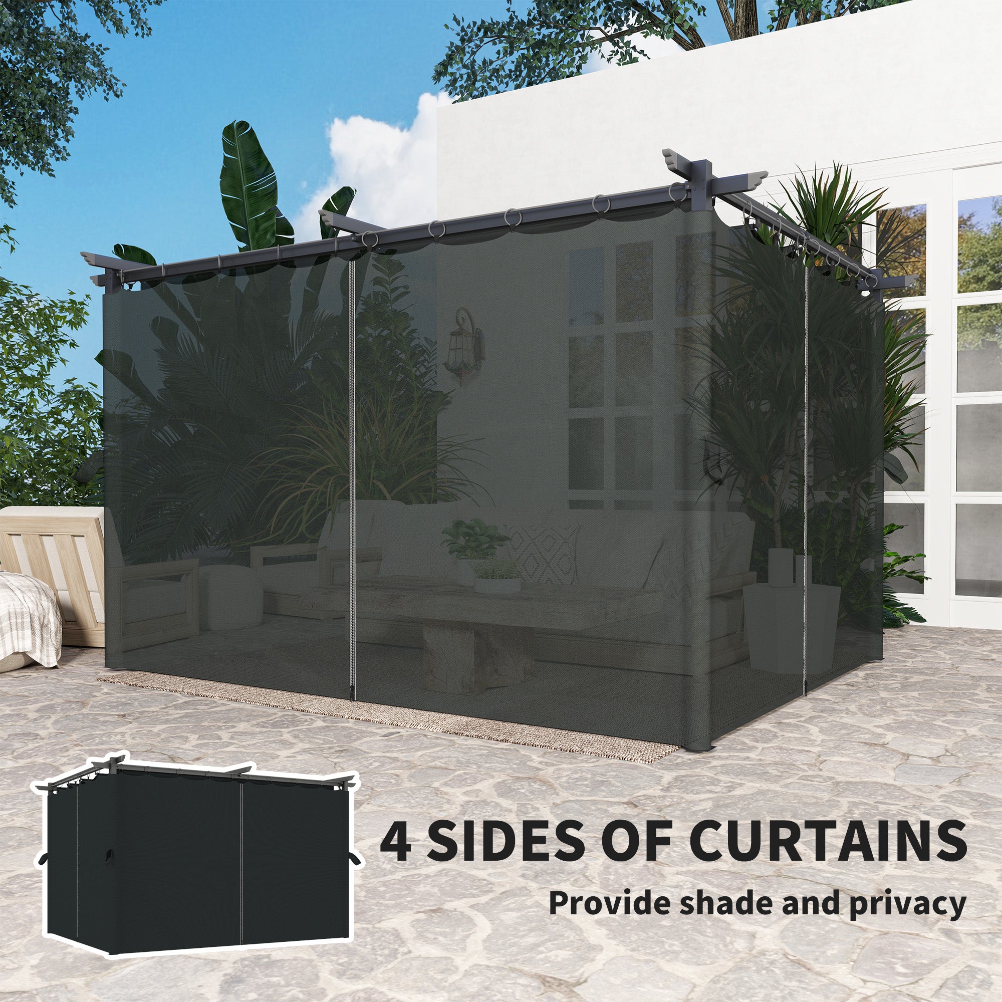 10' x 13' Pergola with Retractable Canopy and Curtains, UPF30+ Sun Shade Shelter for Grill, Garden, Backyard, Deck Pergolas at Gallery Canada