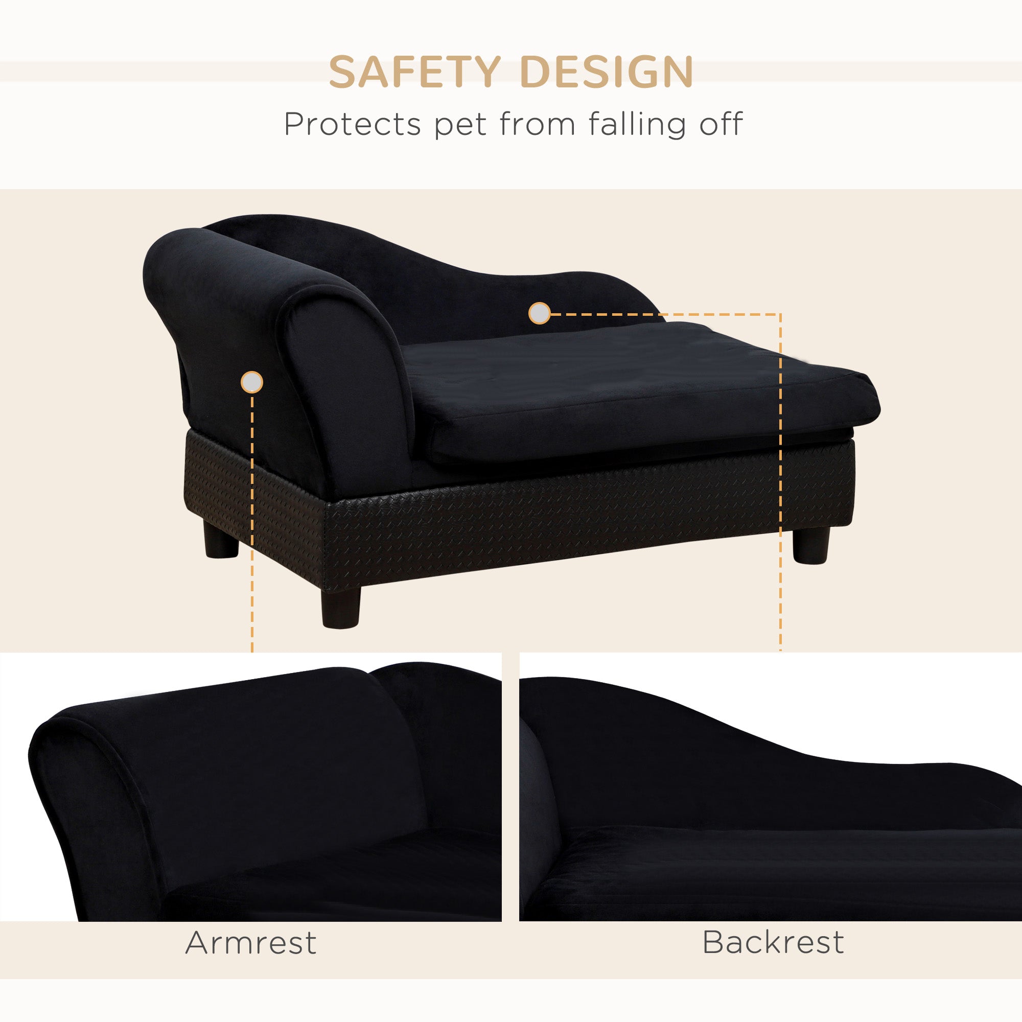 Pet Sofa Dog Couch Chaise Lounge Pet Bed with Storage Function Small Sized Dog Various Cat Sponge Cushioned Bed Lounge, Black Dog Sofas at Gallery Canada