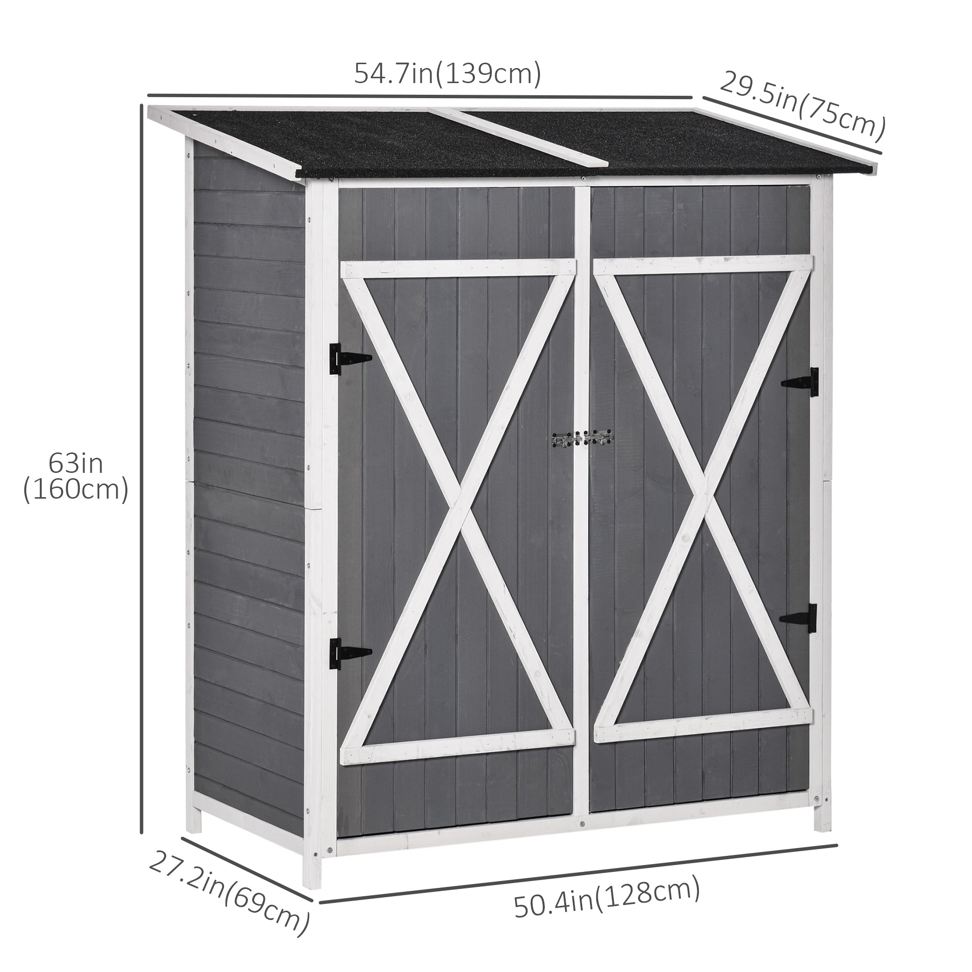 54.75''x29.5''x63'' Garden Storage Shed Asphalt Roof Wooden Timber Double Door Utility Storage House w/ Movable Shelf &; Fixed Fittings Sheds   at Gallery Canada