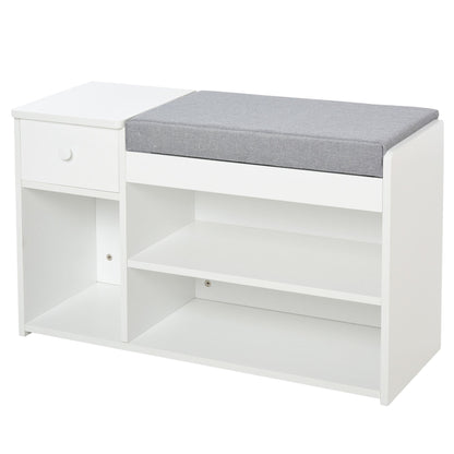 Shoe Bench with Storage, Modern Upholstered Entryway Bench with Shelves, Drawers and Table Top for Living Room, Hallway, White Shoe Storage Cabinets & Racks Multi Colour  at Gallery Canada