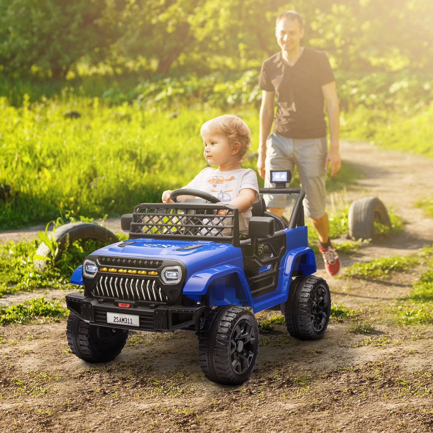 12V Ride on Truck, Electric Car for Kids with Remote Control, Suspension, 3 Speeds, USB Music Headlights, Dark Blue Electric Toy Cars Dark Blue  at Gallery Canada