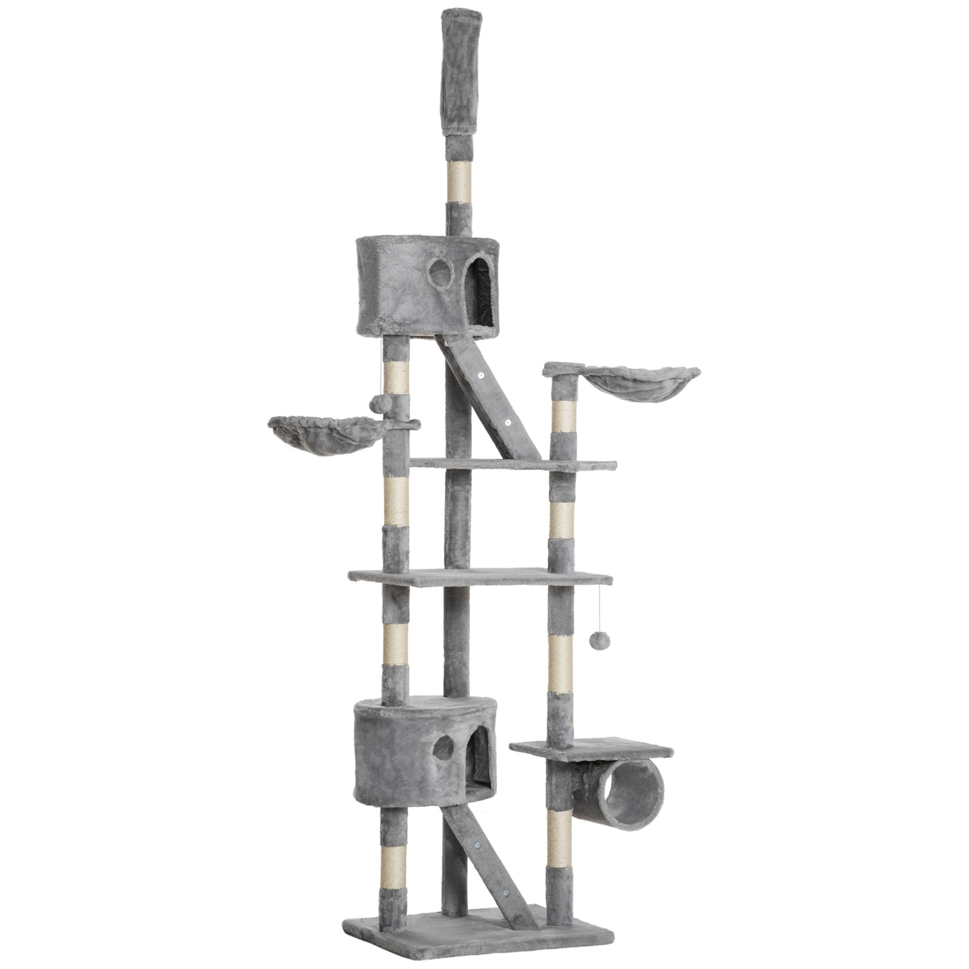 94"-102" Huge Cat Tree Ceiling High Cat Condo Scratching Post Activity Center Multi-Level Play House Light Grey Floor to Ceiling Cat Trees Light Grey  at Gallery Canada