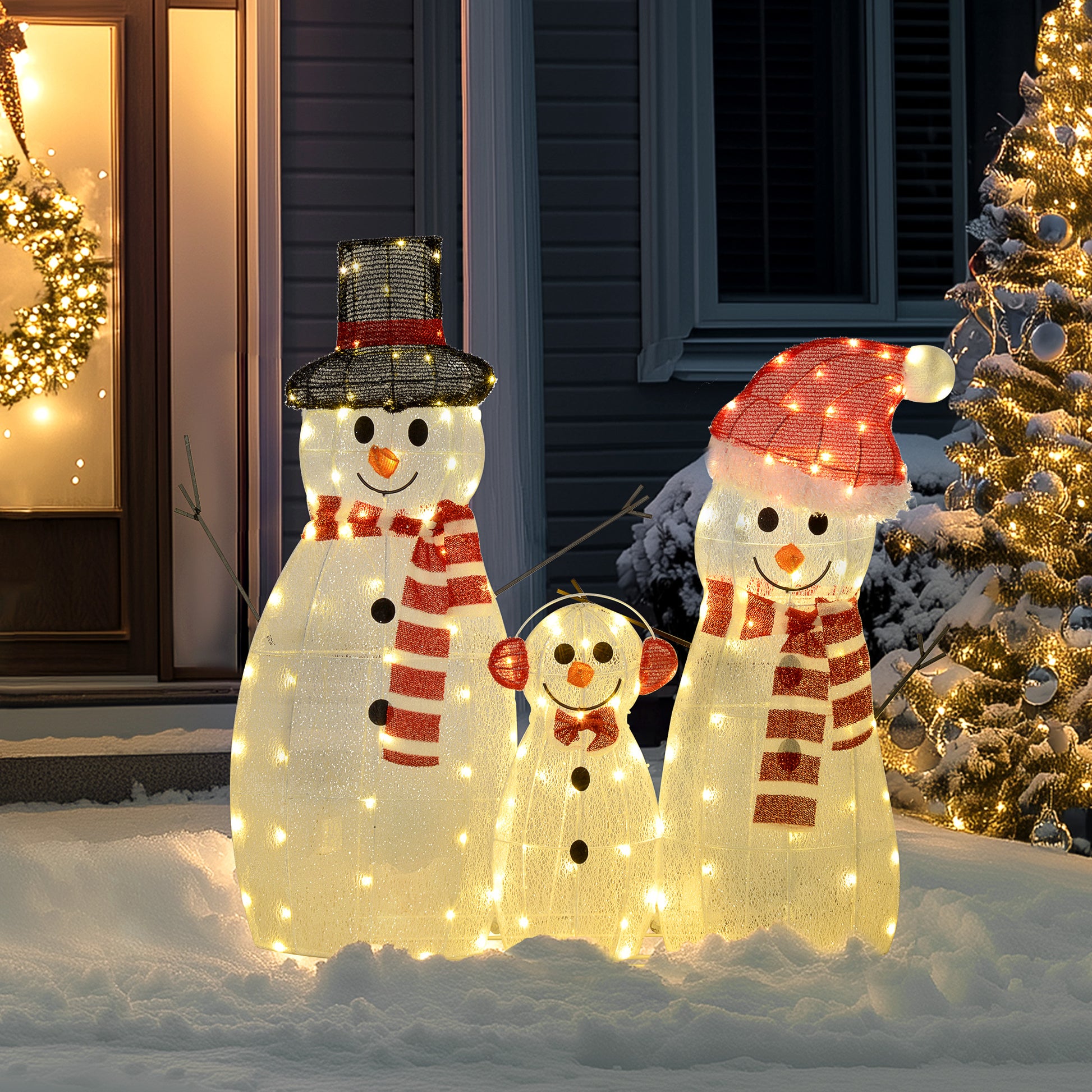 3-Piece Light Up Christmas Snowman Family Set of 3 Lighted Snowman Christmas Decoration for Indoor Outdoor White Christmas Decorations White  at Gallery Canada