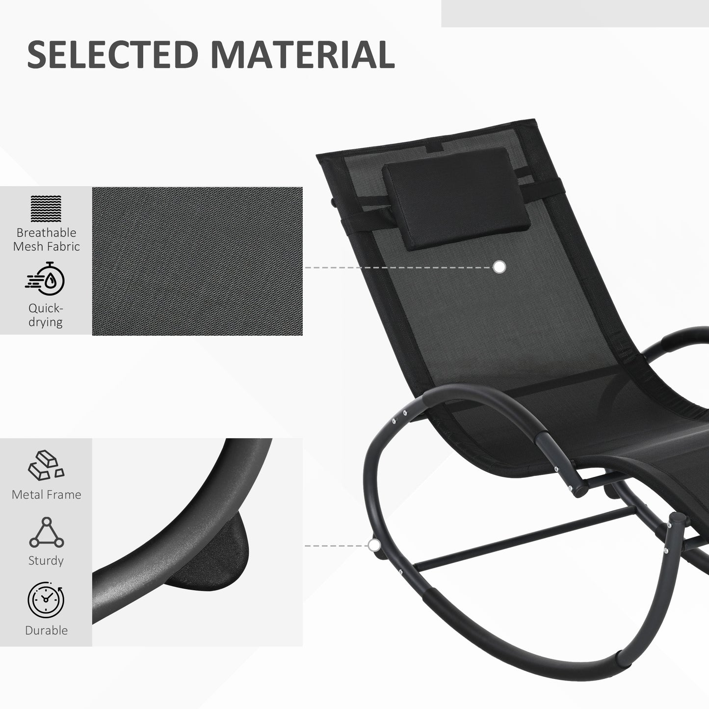 Outdoor Rocking Chair, Patio Zero Gravity Rocker with Mesh Seat and Padded Pillow for Indoor, Garden, Black Outdoor Rocking Chairs   at Gallery Canada