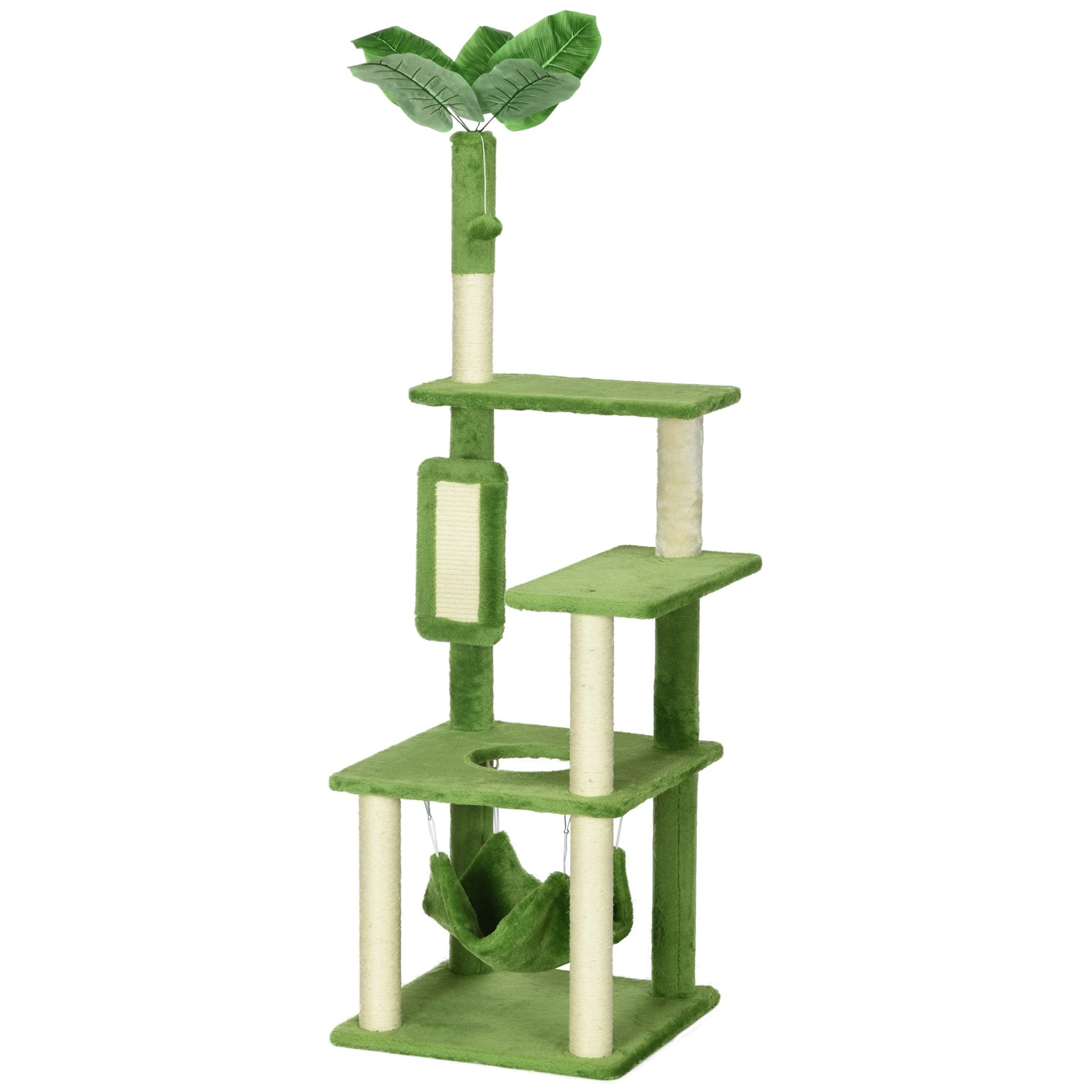 56" Cat Tree for Large Cats Adult with Hammock, Cat Tower with Scratching Post, Platforms, Play Ball and Anti-tipping Device, for Indoor Cats, Green Cat Towers Multi Colour  at Gallery Canada