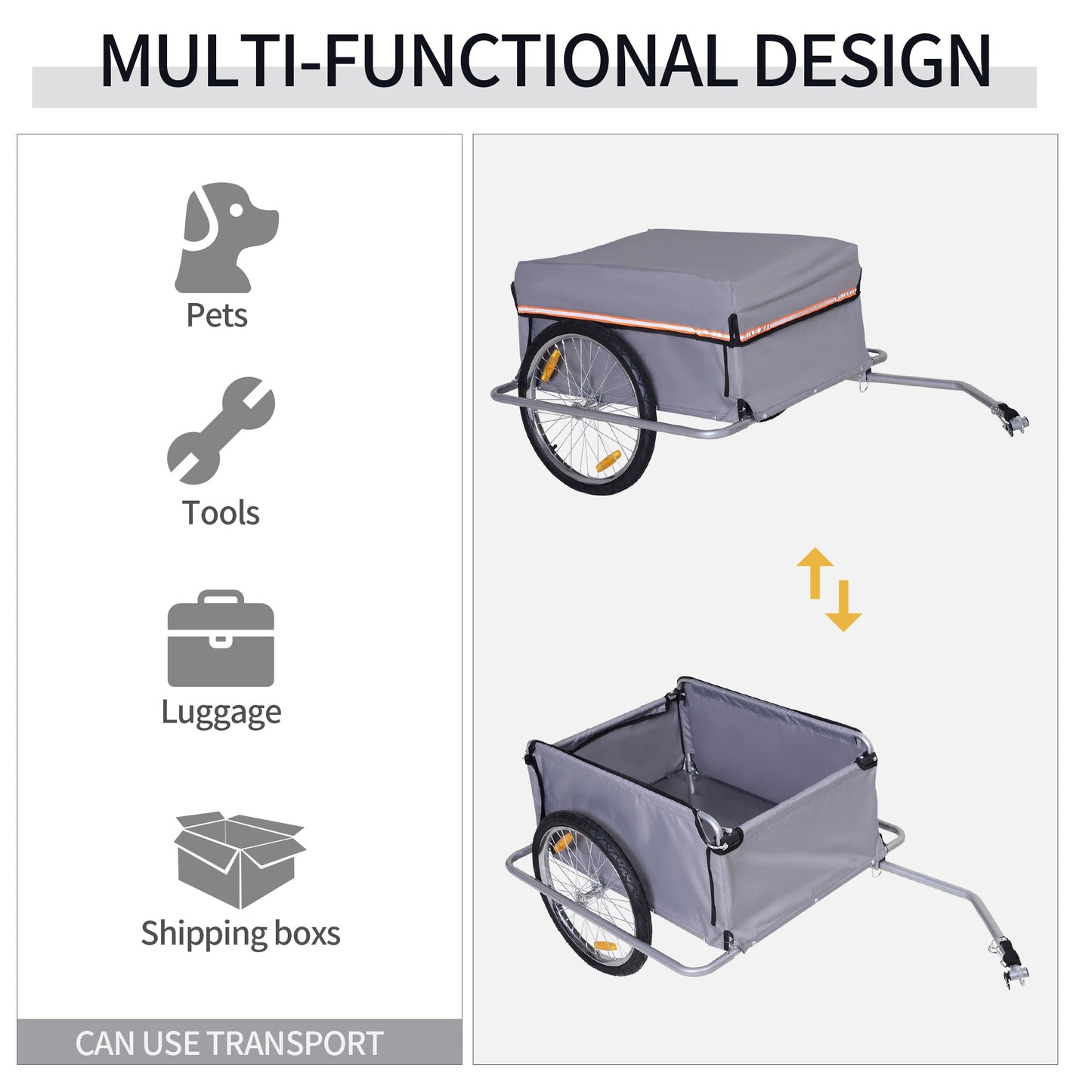 Bicycle Cargo Trailer Cart Carrier Garden Use w/ Quick Release, Cover, Grey Bike Cargo Trailers   at Gallery Canada