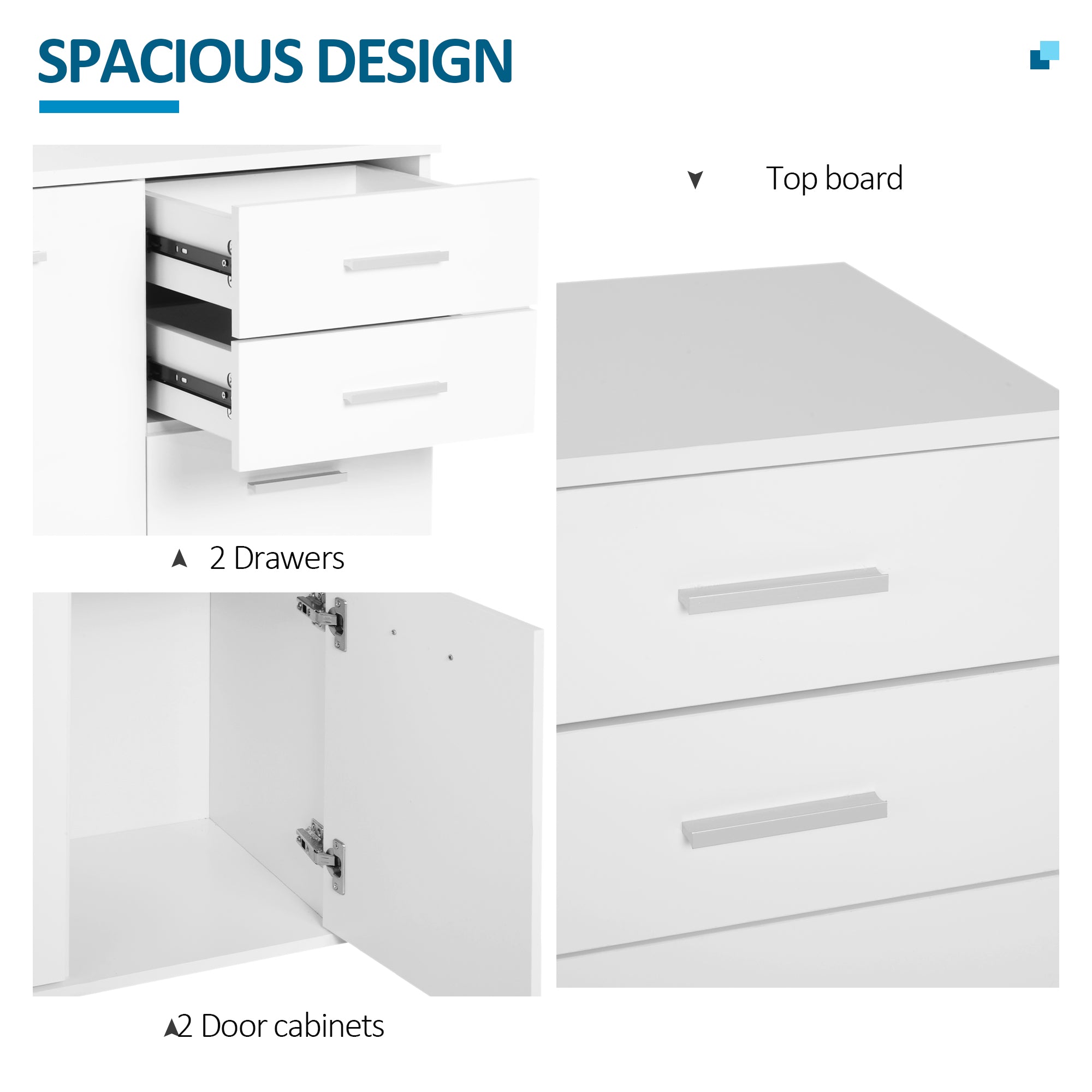 High Gloss Sideboard with 2 Drawers and 2 Doors, Buffet Cabinet with Adjustable Shelf, Coffee Bar Cabinet with Storage, White Storage Cabinets at Gallery Canada