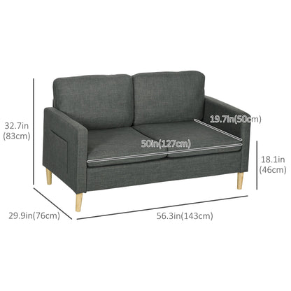 56" 2 Seat Sofa, Modern Love Seats Furniture, Upholstered 2 Seater Couch with Side Pockets, Solid Steel Frame, Grey 2-Seater Sofas   at Gallery Canada