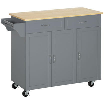 Kitchen Cart with Storage, Rolling Kitchen Island on Wheels with Bamboo Countertop, Drawers, Cabinets, 3 Doors, Grey Kitchen Islands & Kitchen Carts   at Gallery Canada