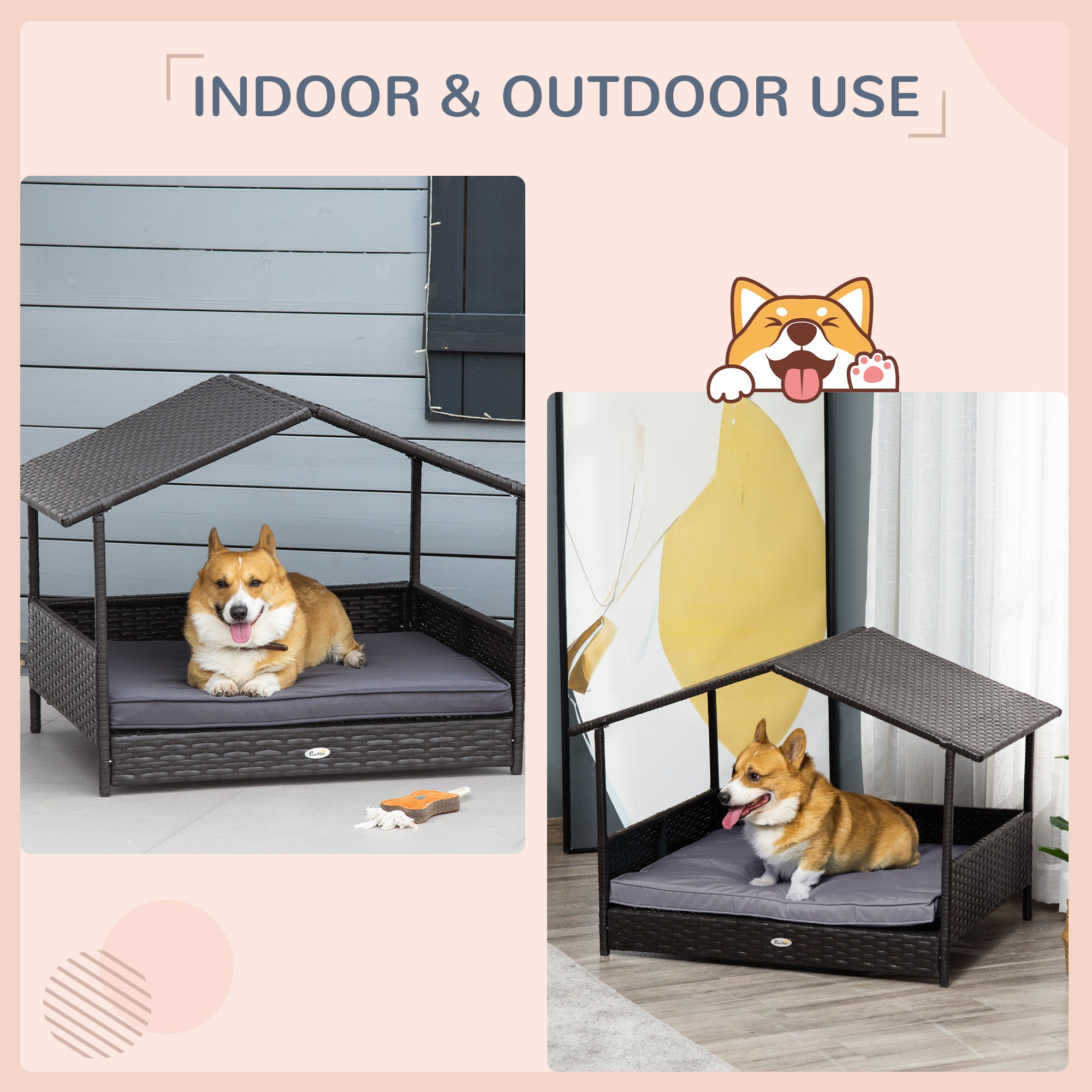 Wicker Pet House Dog Bed for Indoor/Outdoor Rattan Furniture with Cushion Houses, Kennels & Pens at Gallery Canada