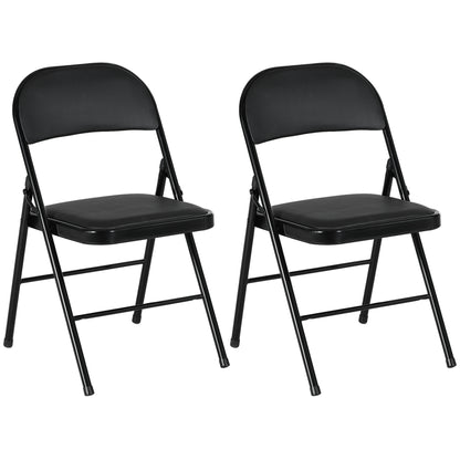 Set of 2 Metal Foldable Chairs, PU Leather Padded Folding Chairs with Cushion Seat and Open Back for Indoor, Black Bar Stools   at Gallery Canada